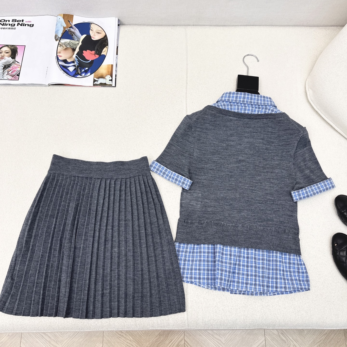 特价🉐️一套❗️现货齐码❗️不退不换❗️独家款 Miu 25Ss————早秋最新款减龄针织套装🩵减龄假两