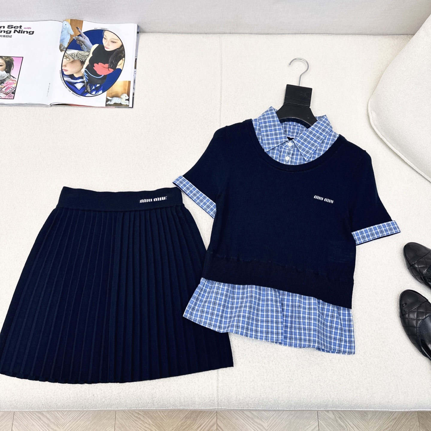 特价🉐️一套❗️现货齐码❗️不退不换❗️独家款 Miu 25Ss————早秋最新款减龄针织套装🩵减龄假两