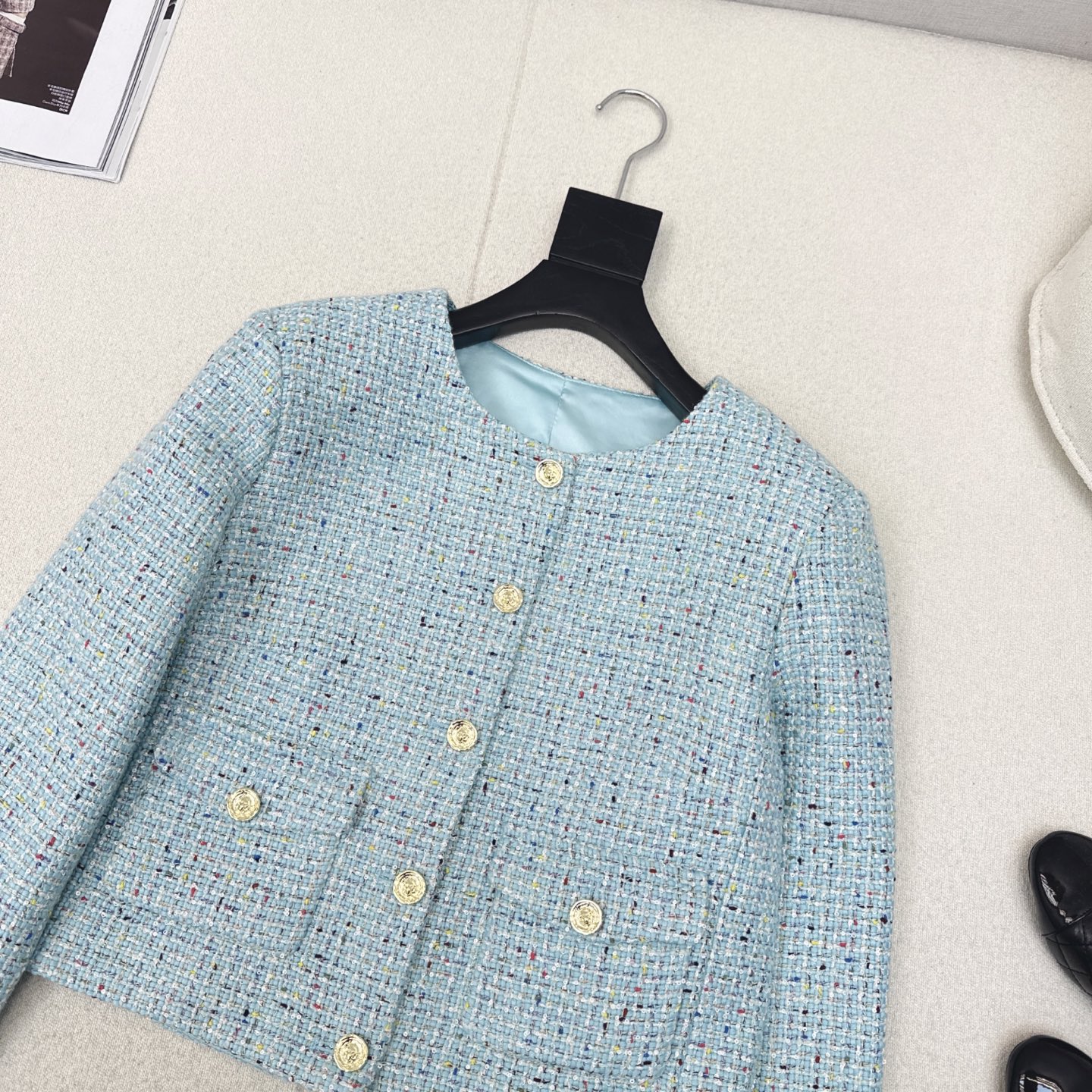 气质covo女孩 C家 25Ss———秋冬最新款编织小短款外套🩵yb开发的编织面料 复古大气下午茶约会首