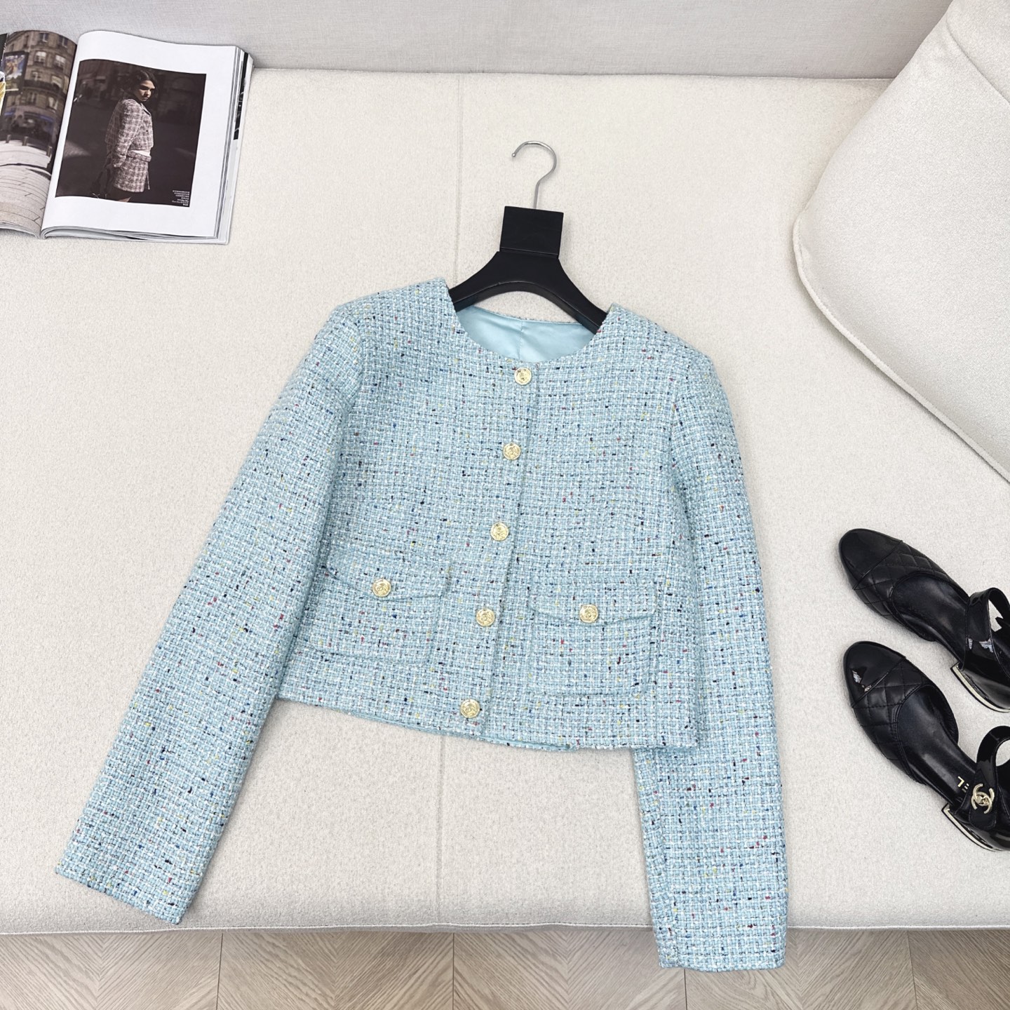 气质covo女孩 C家 25Ss———秋冬最新款编织小短款外套🩵yb开发的编织面料 复古大气下午茶约会首