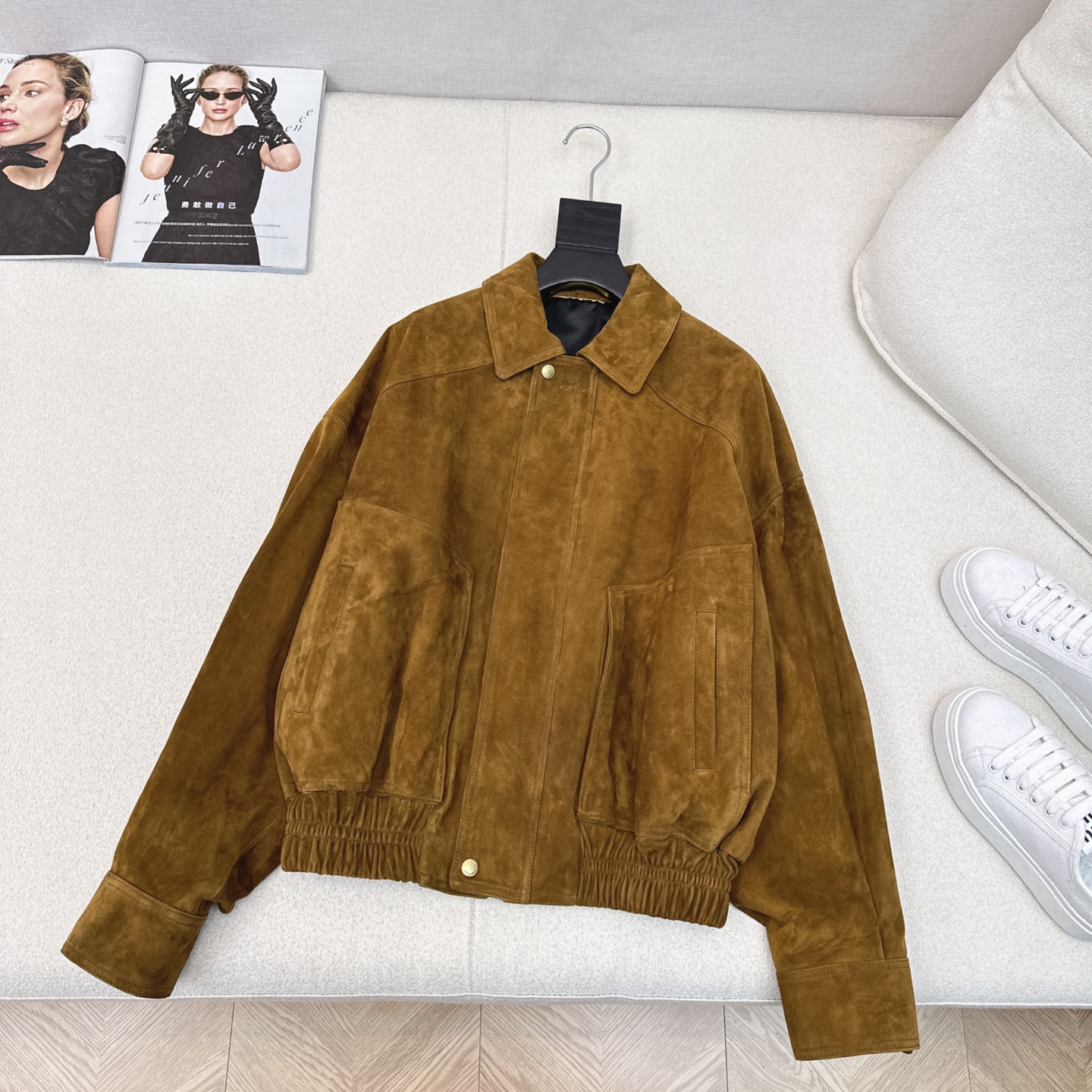 Suede Lambskin Jacket - Oversized Fit, Ruched Hem - Autumn Fashion 6 i1752465036368 1302 0 4