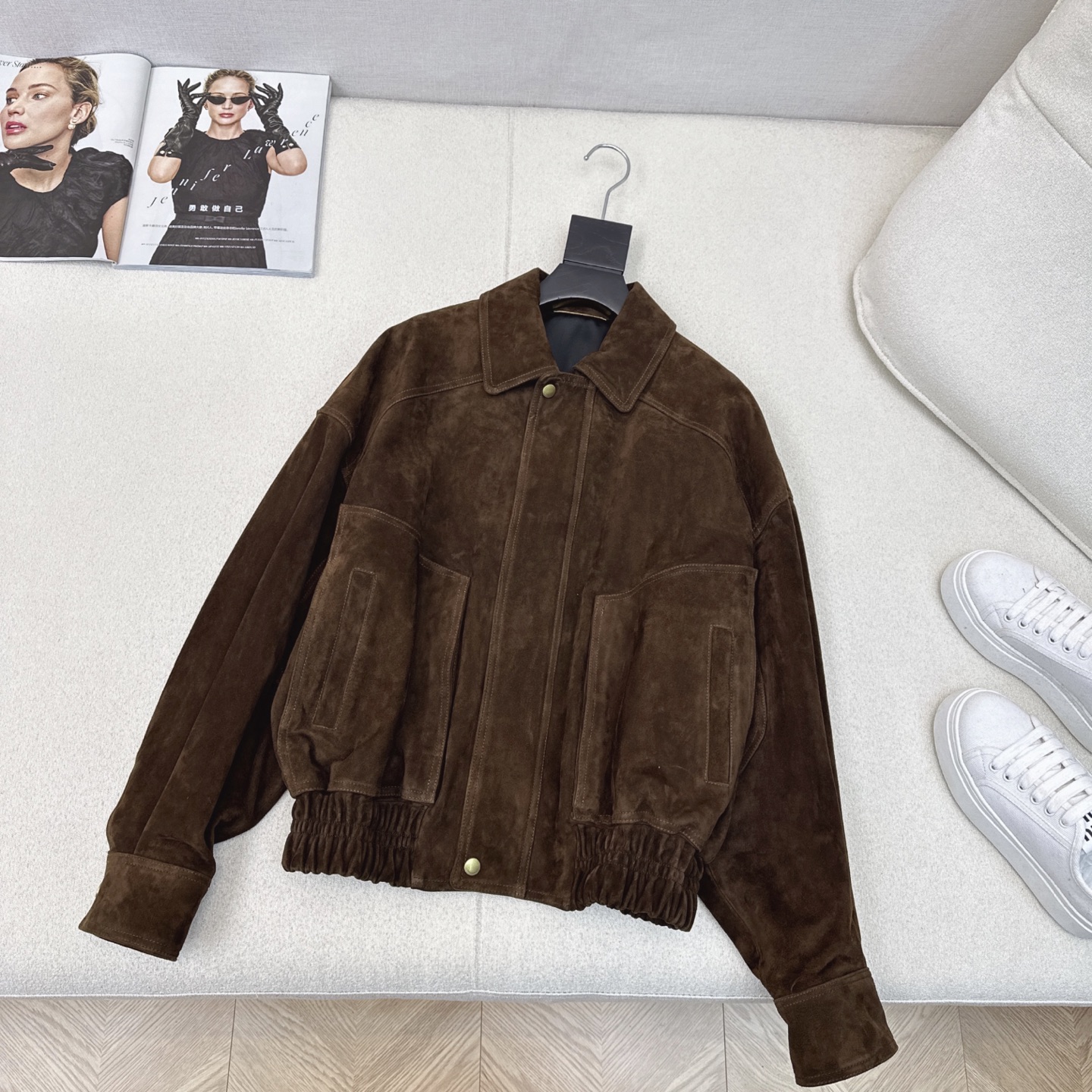 Suede Lambskin Jacket - Oversized Fit, Ruched Hem - Autumn Fashion 7 i1752465036387 6821 0 5