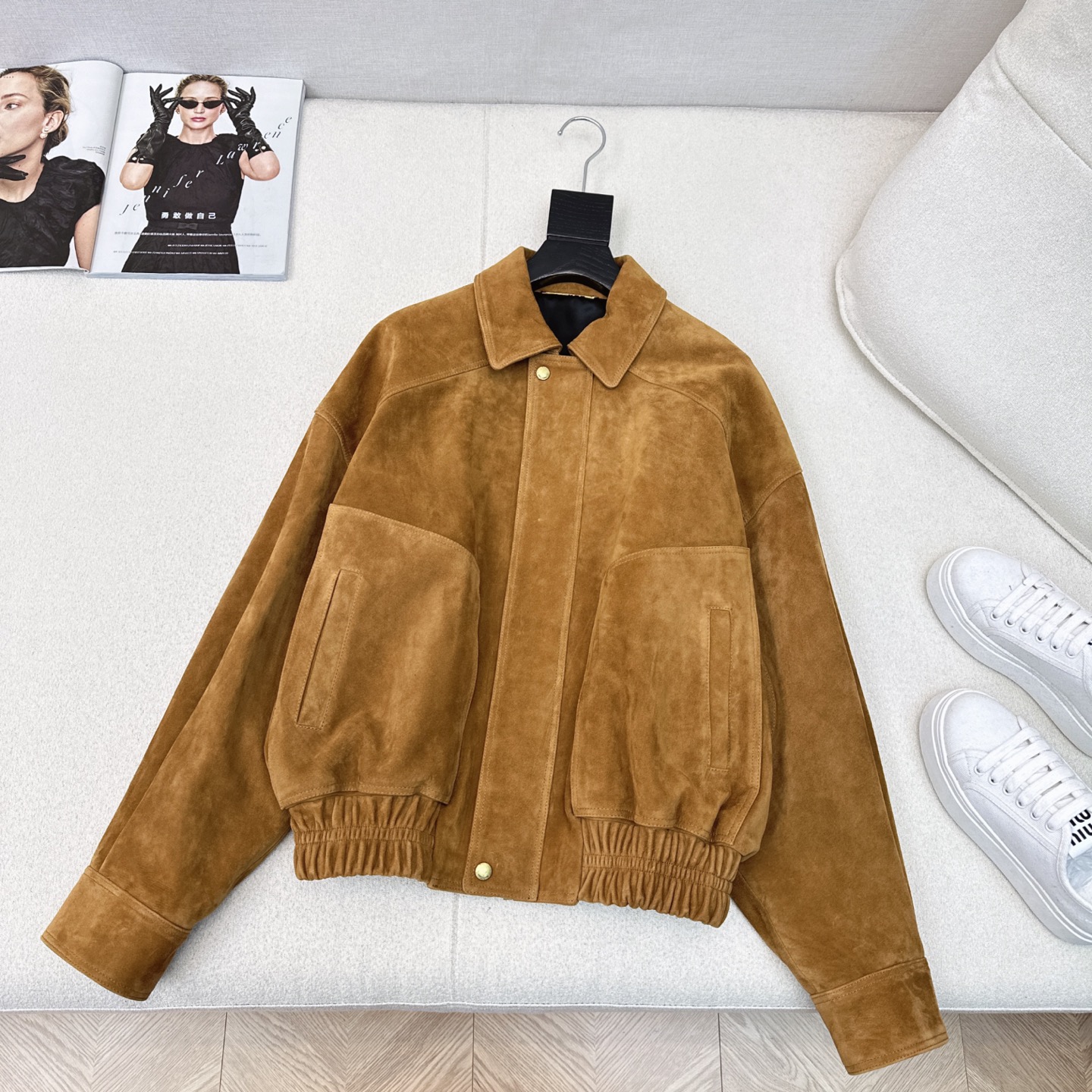 Suede Lambskin Jacket - Oversized Fit, Ruched Hem - Autumn Fashion 8 i1752465038697 5150 0 6