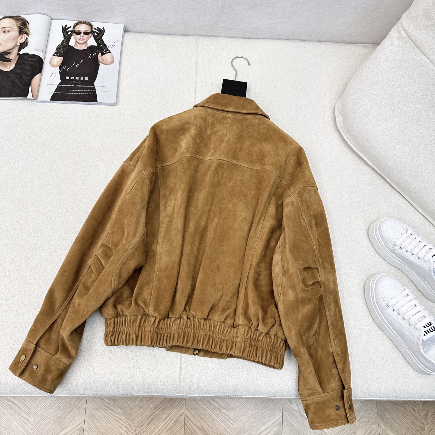 Suede Lambskin Jacket - Oversized Fit, Ruched Hem - Autumn Fashion 9 i1752465038796 532 0 7