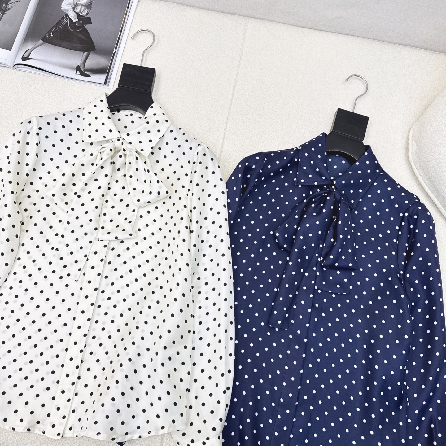 Elegant Women's Vintage Polka Dot Silk Shirt with Bow Tie - Perfect for Autumn 3 i1753422612966 9209 0 1