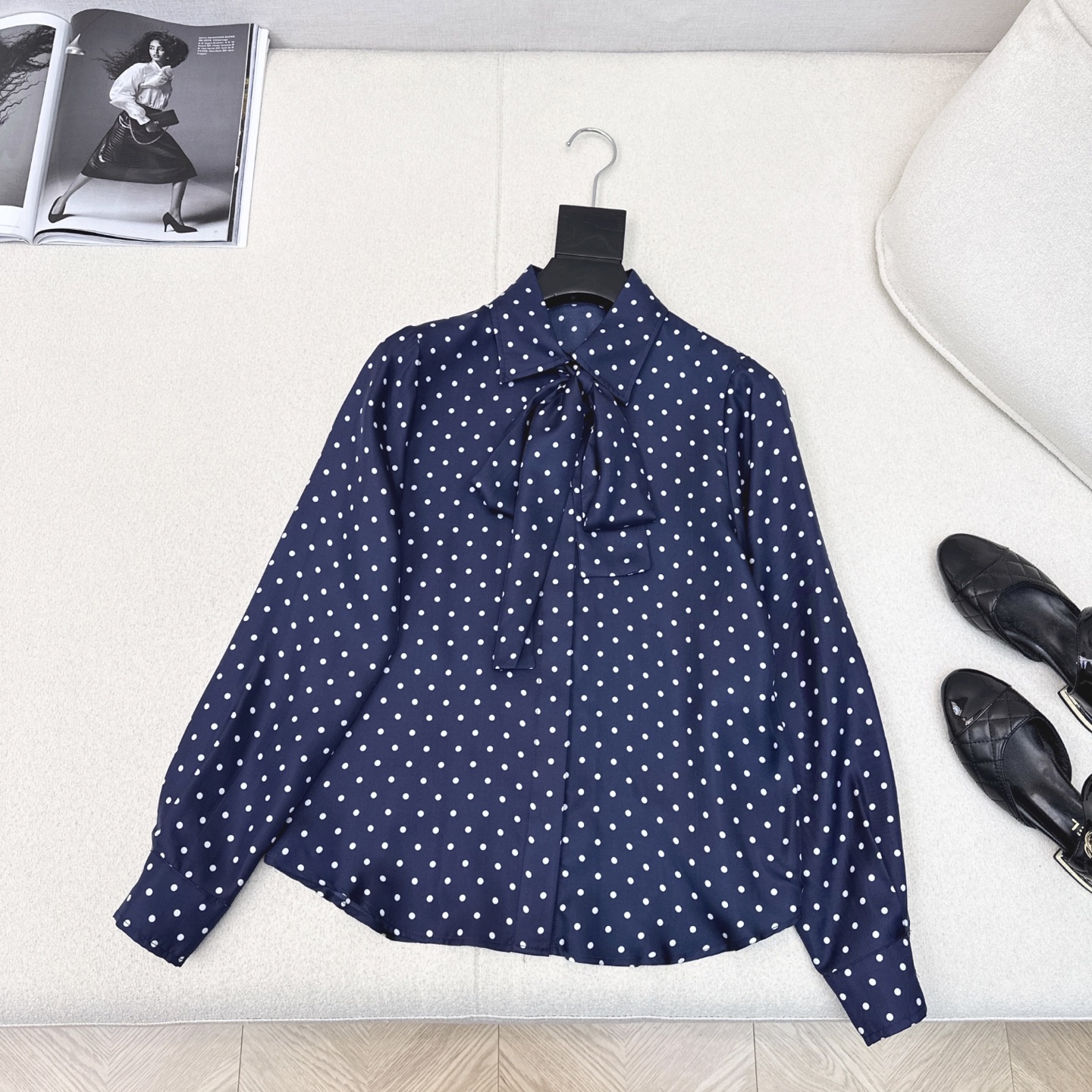 Elegant Women's Vintage Polka Dot Silk Shirt with Bow Tie - Perfect for Autumn 6 i1753422612987 6333 0 4