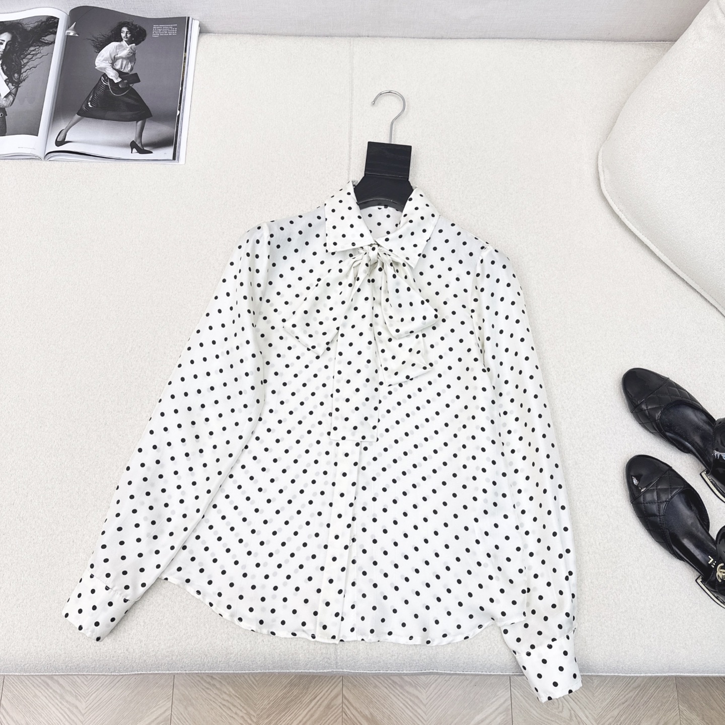 Elegant Women's Vintage Polka Dot Silk Shirt with Bow Tie - Perfect for Autumn 8 i1753422614247 2436 0 6