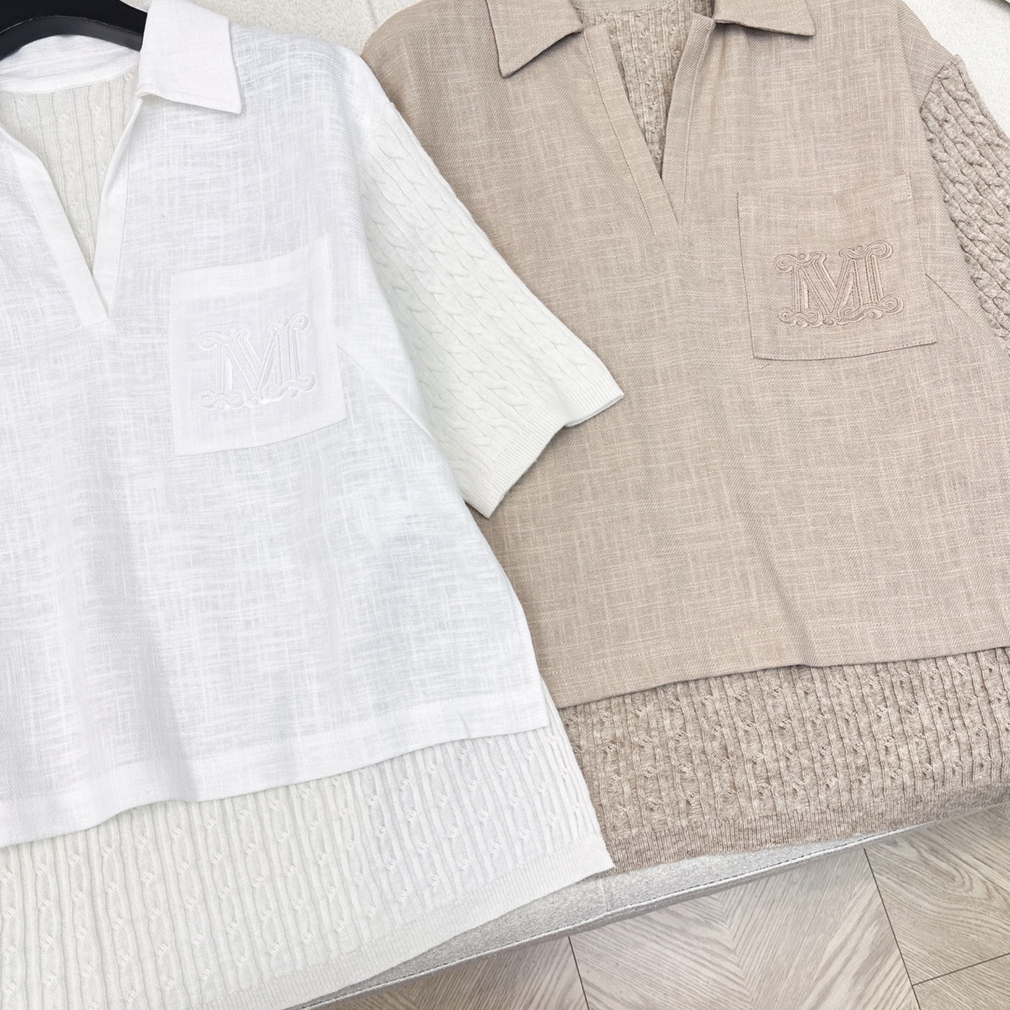 特价🉐️❗️白色SML❗️不退不换❗️高智感穿搭 Max 25Ss————早秋最新款刺绣字母口袋优雅翻领