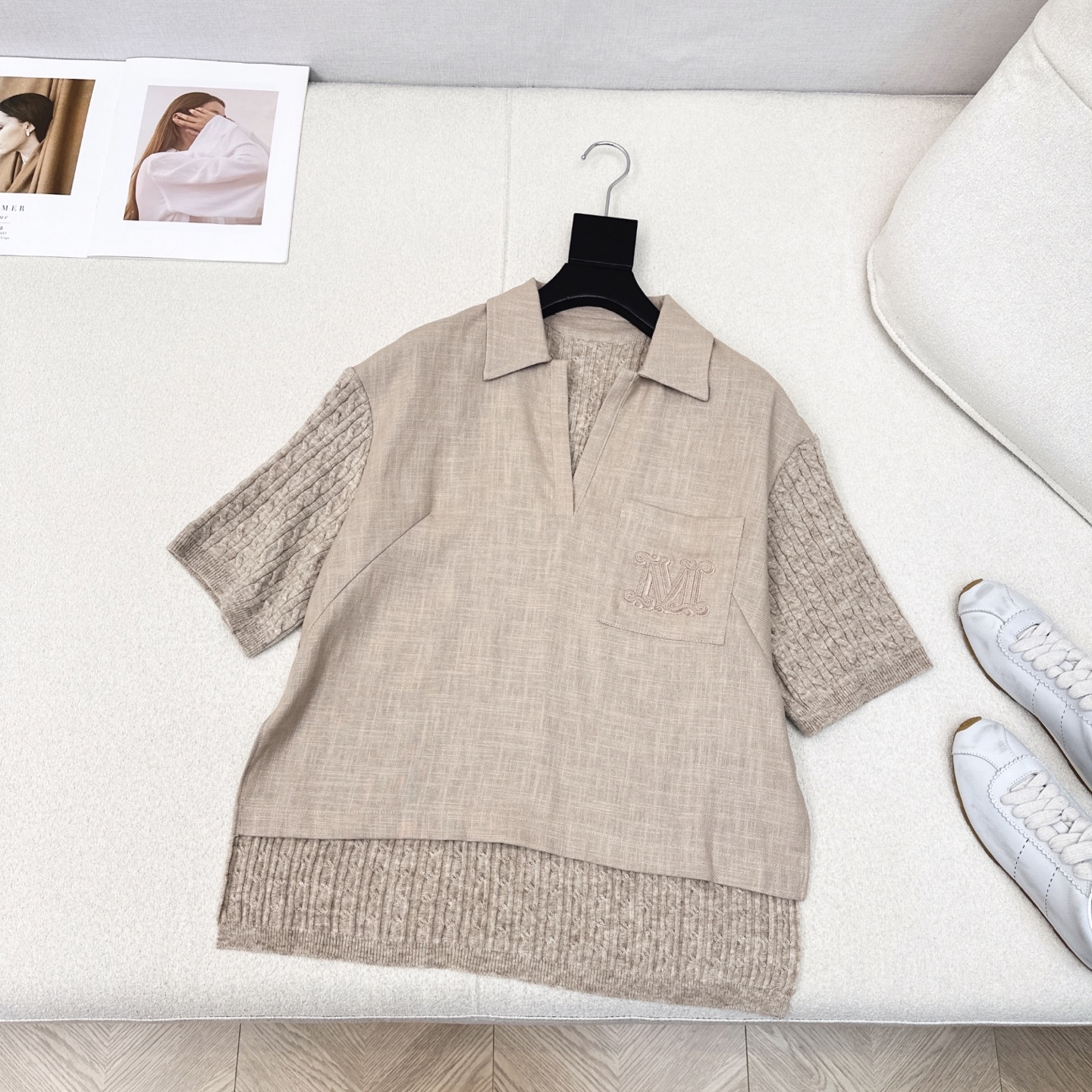 高智感穿搭 Max 25Ss————早秋最新款刺绣字母口袋优雅翻领衬衫🤍拼接针织设计亚麻面料质感轻盈舒适