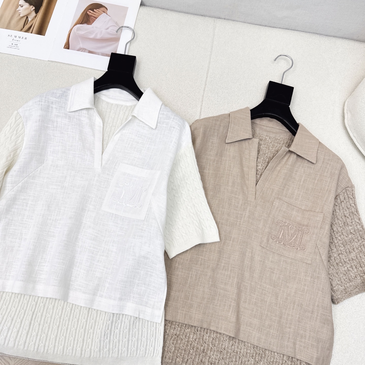 特价🉐️❗️白色SML❗️不退不换❗️高智感穿搭 Max 25Ss————早秋最新款刺绣字母口袋优雅翻领