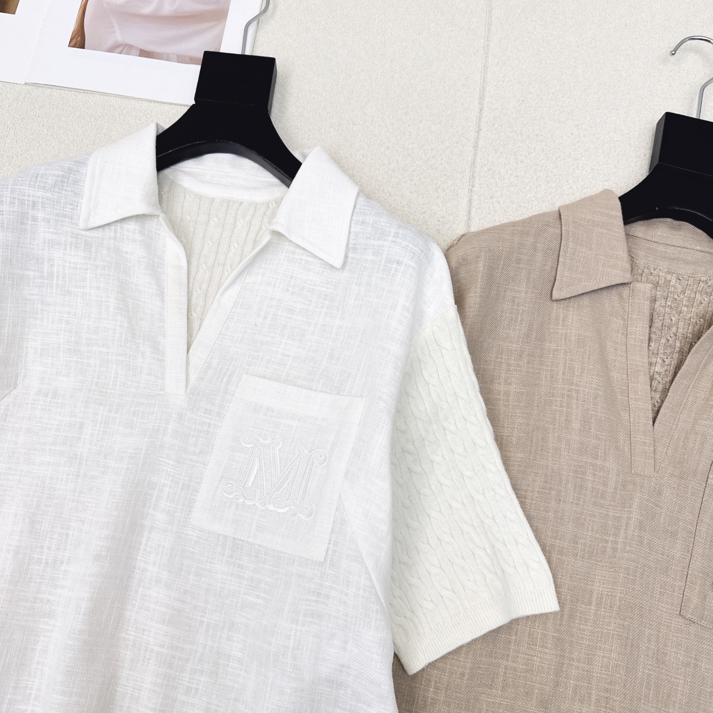 特价🉐️❗️白色SML❗️不退不换❗️高智感穿搭 Max 25Ss————早秋最新款刺绣字母口袋优雅翻领