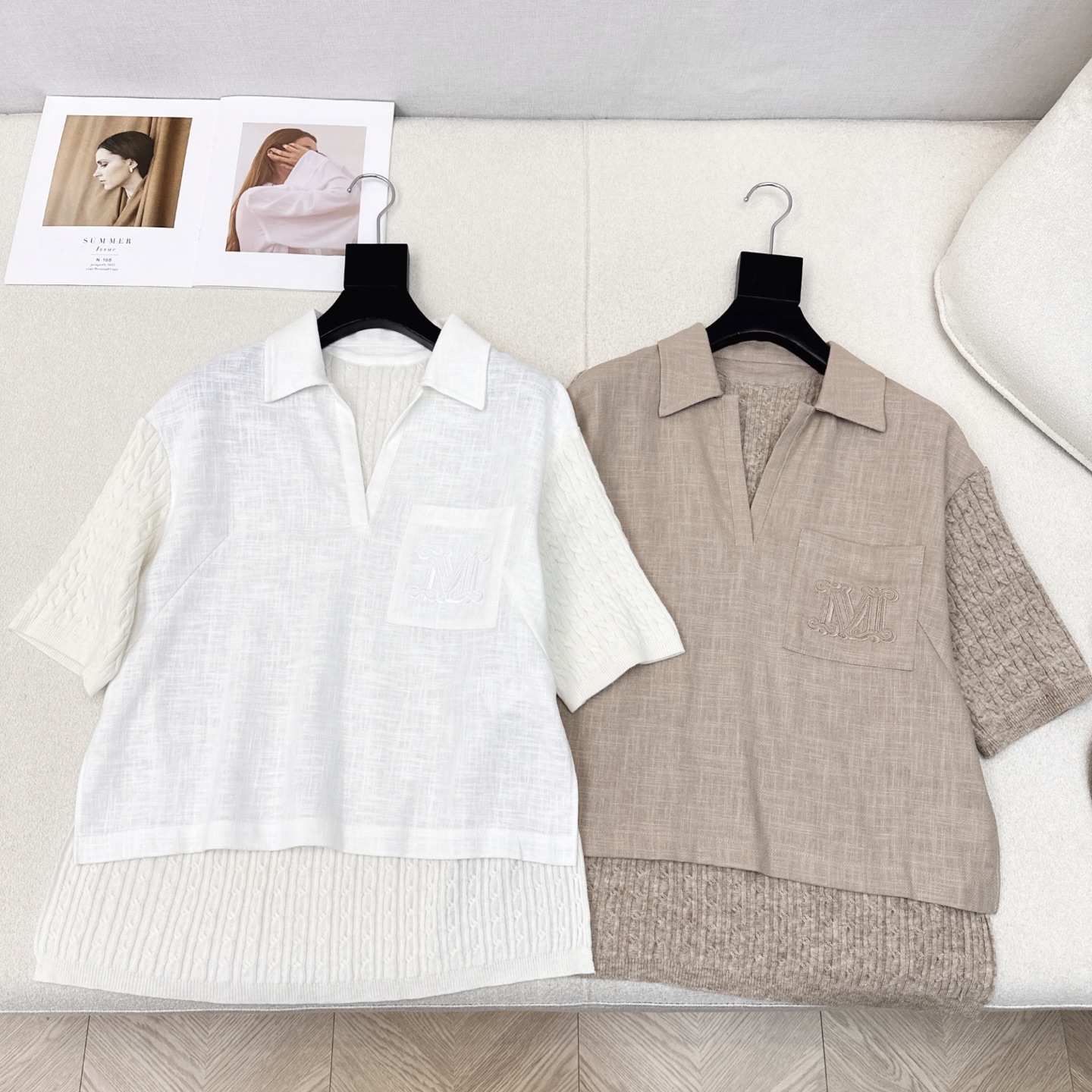 特价🉐️❗️白色SML❗️不退不换❗️高智感穿搭 Max 25Ss————早秋最新款刺绣字母口袋优雅翻领