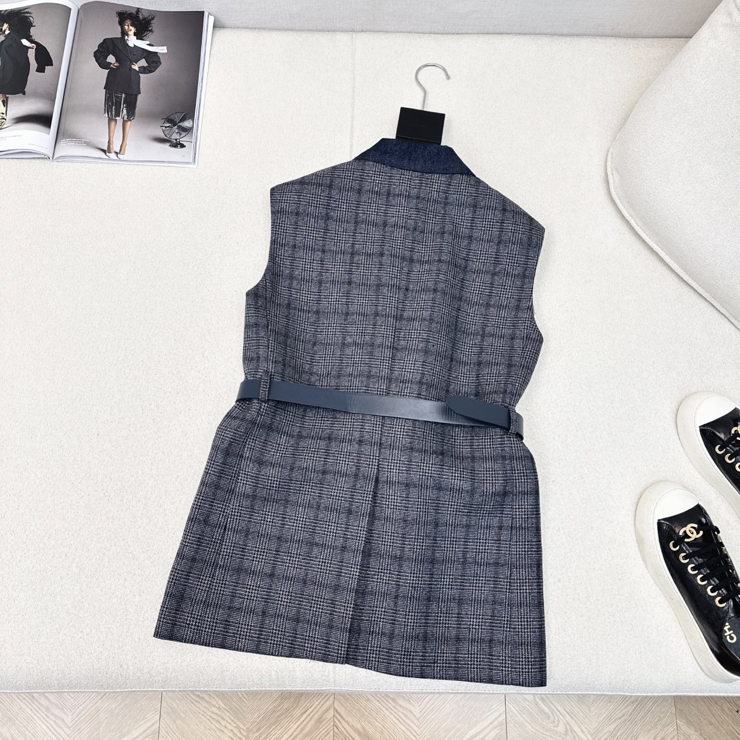 爆单系列款 Bc 25Ss————秋冬最新款灰蓝色格纹西装马甲🖤牛仔明线翻领拼接设计 经典H收腰版型极简