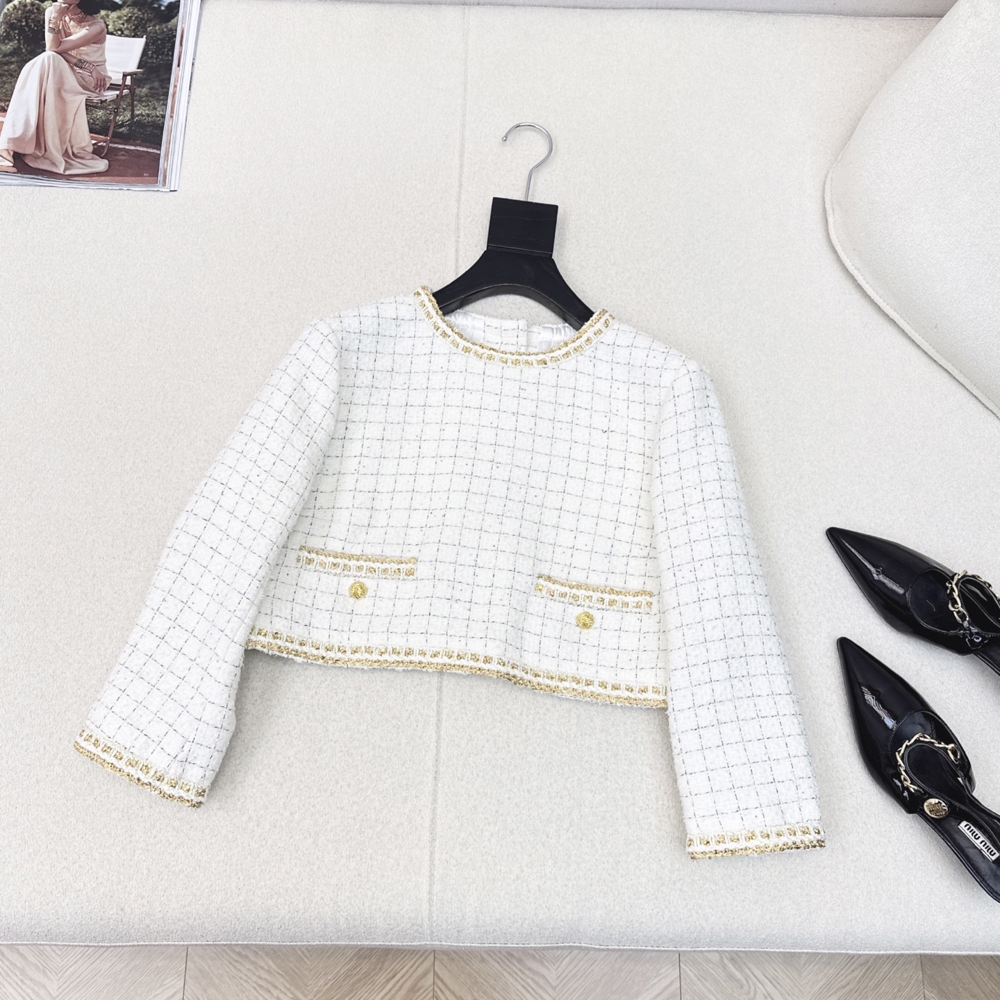Chanell White Cropped Tweed Jacket Women's Elegant Spring Autumn Coat 2 i1754200090830 9757 0 0