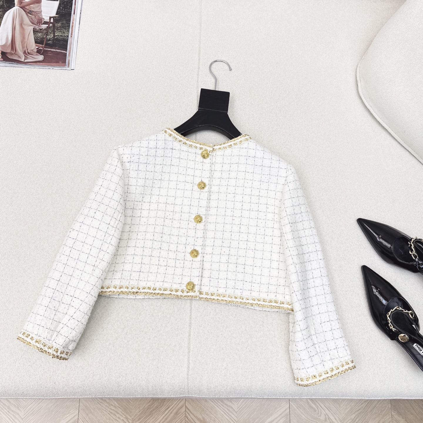 Chanell White Cropped Tweed Jacket Women's Elegant Spring Autumn Coat 9 i1754200090834 2159 0 7
