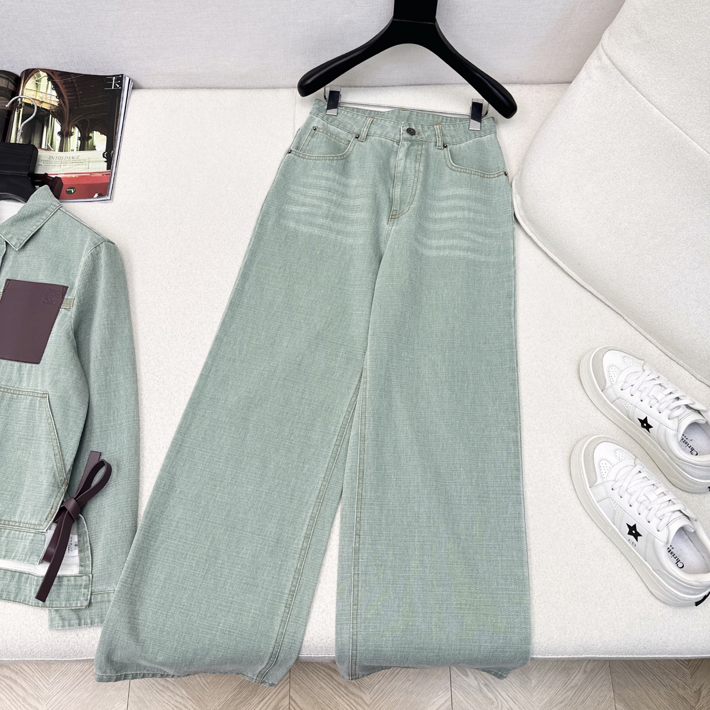 独家首发 Loe 25Ss———早秋最新款休闲时髦牛仔套装💚宽松翻领牛仔外套+直筒裤 全棉牛仔酵素洗水工