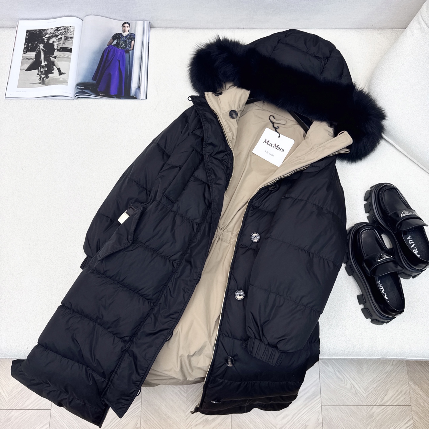 原单品质 Max 25Ss———秋冬最新款超大毛领腰带束腰连帽双面长款羽绒服 🤎 双面🉑️穿～连帽设计简