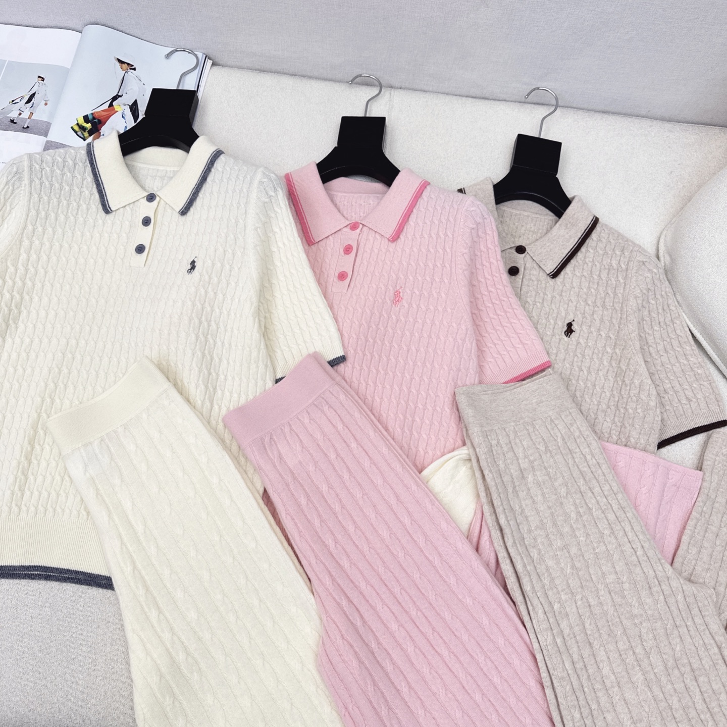独家款 RL 25Ss———早秋最新款针织套装💗撞色polo翻领麻花毛衣+松紧腰直筒裤 精致美感 整体给