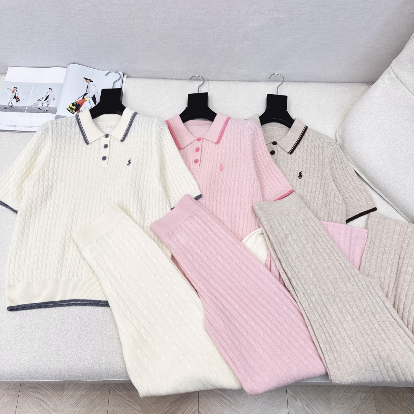 独家款 RL 25Ss———早秋最新款针织套装💗撞色polo翻领麻花毛衣+松紧腰直筒裤 精致美感 整体给