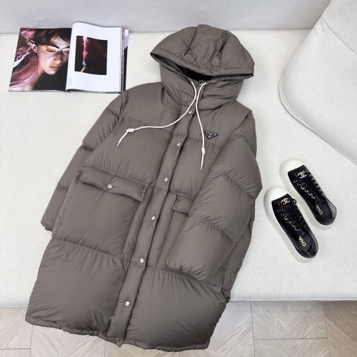 Prada Women's Hooded Padded Puffer Coat Goose Down Filled Overcoat 1 Prada Women's Hooded Padded Puffer Coat Goose Down Filled Overcoat