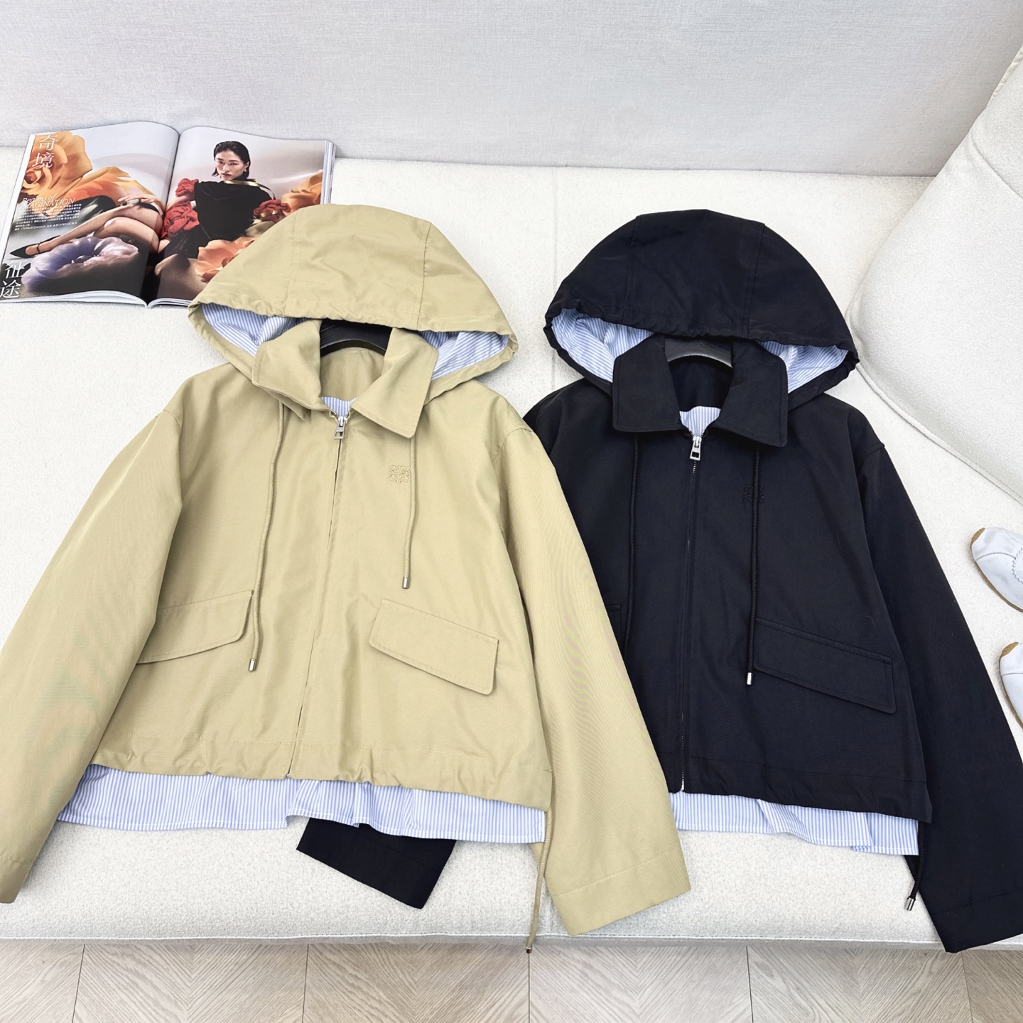 特价🉐️❗️黑色SML❗️不退不换❗️爆单款推荐 Loe 25Ss————早秋最新款帅气时髦套装🤎条纹拼