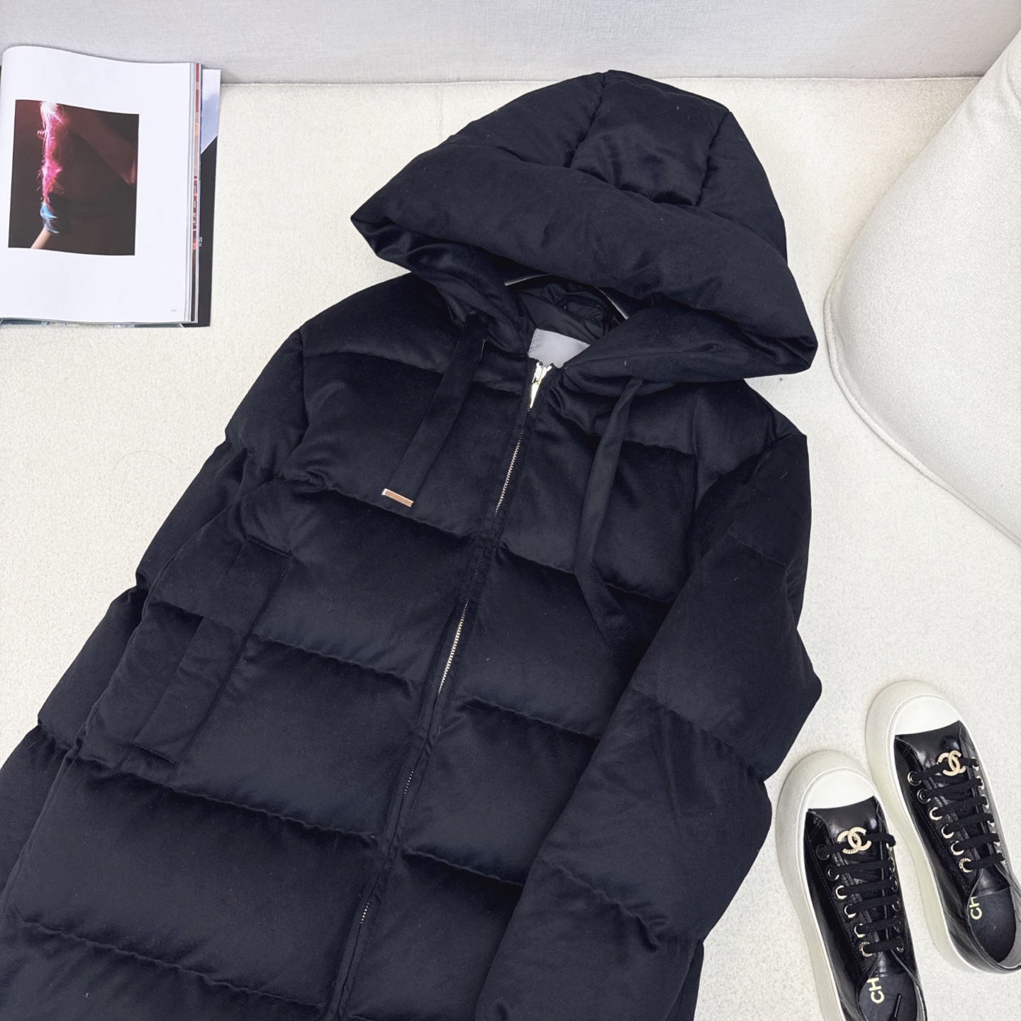 独家首发 原单品质 Max 25Ss———秋冬最新款简约毛呢中长款连帽羽绒服 🖤经典立体H版型剪裁 经典