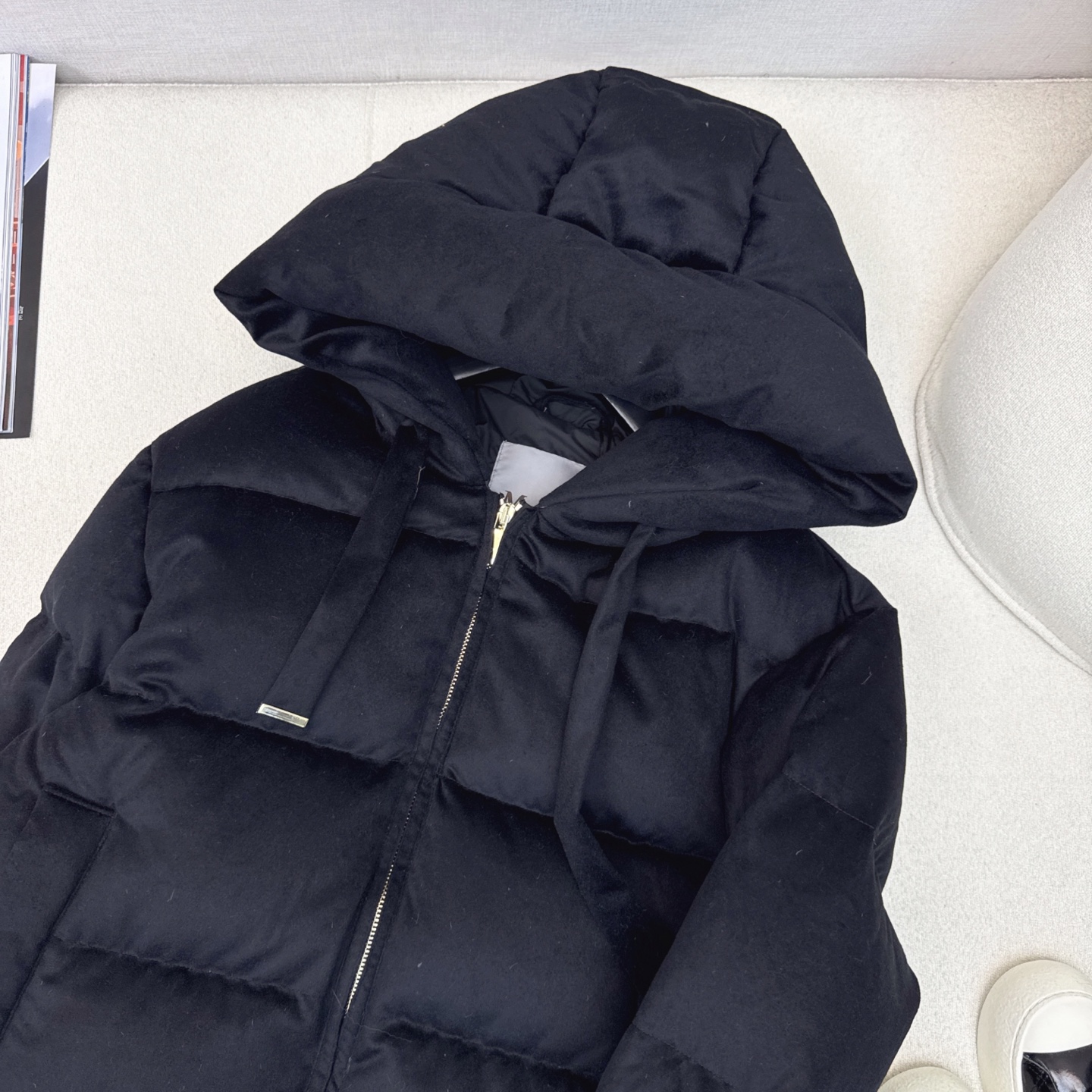 独家首发 原单品质 Max 25Ss———秋冬最新款简约毛呢中长款连帽羽绒服 🖤经典立体H版型剪裁 经典