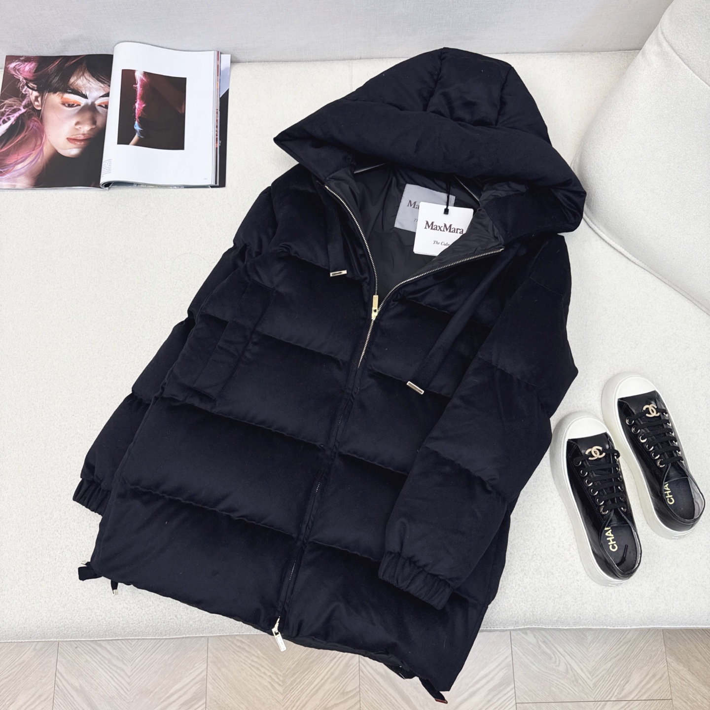 独家首发 原单品质 Max 25Ss———秋冬最新款简约毛呢中长款连帽羽绒服 🖤经典立体H版型剪裁 经典