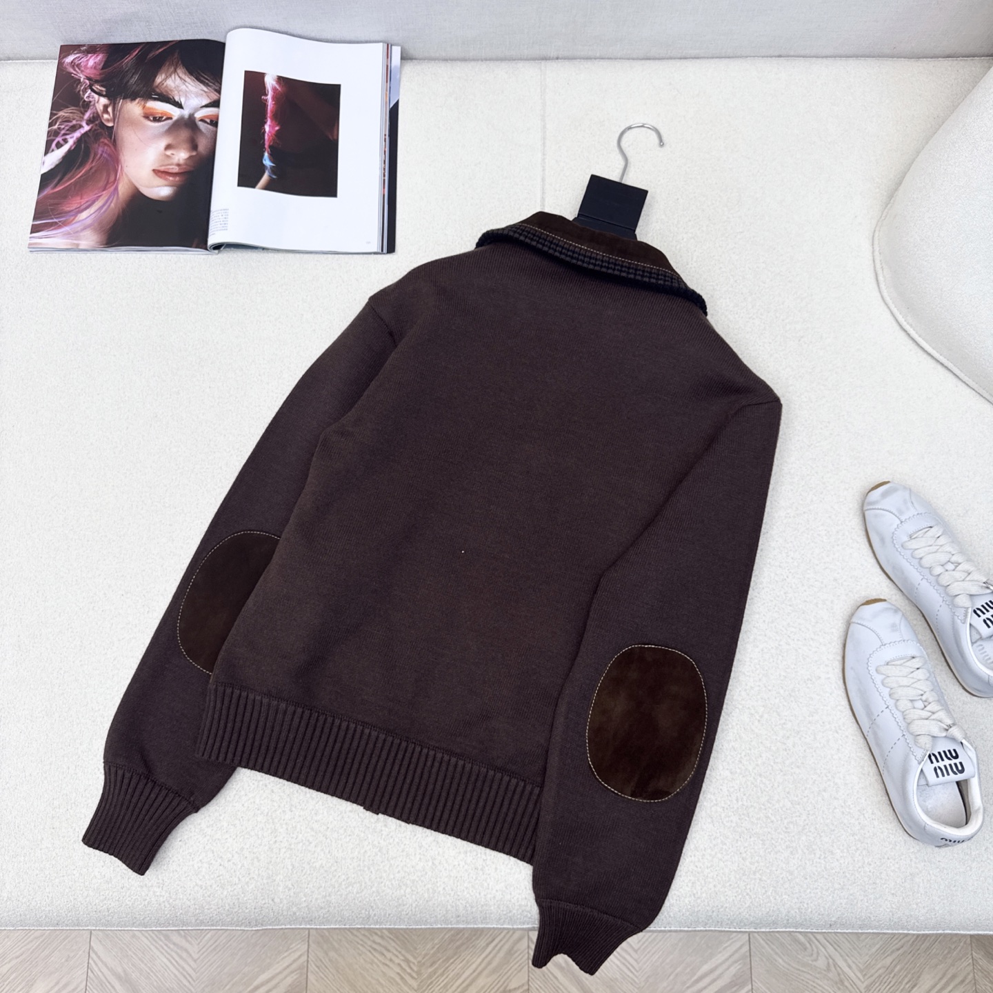 爆单款推荐 Miu 25Ss———秋冬最新款缪系鹿皮绒翻立领夹克外套🤎百分百进口鹿皮绒小羊皮拼接螺纹纱线