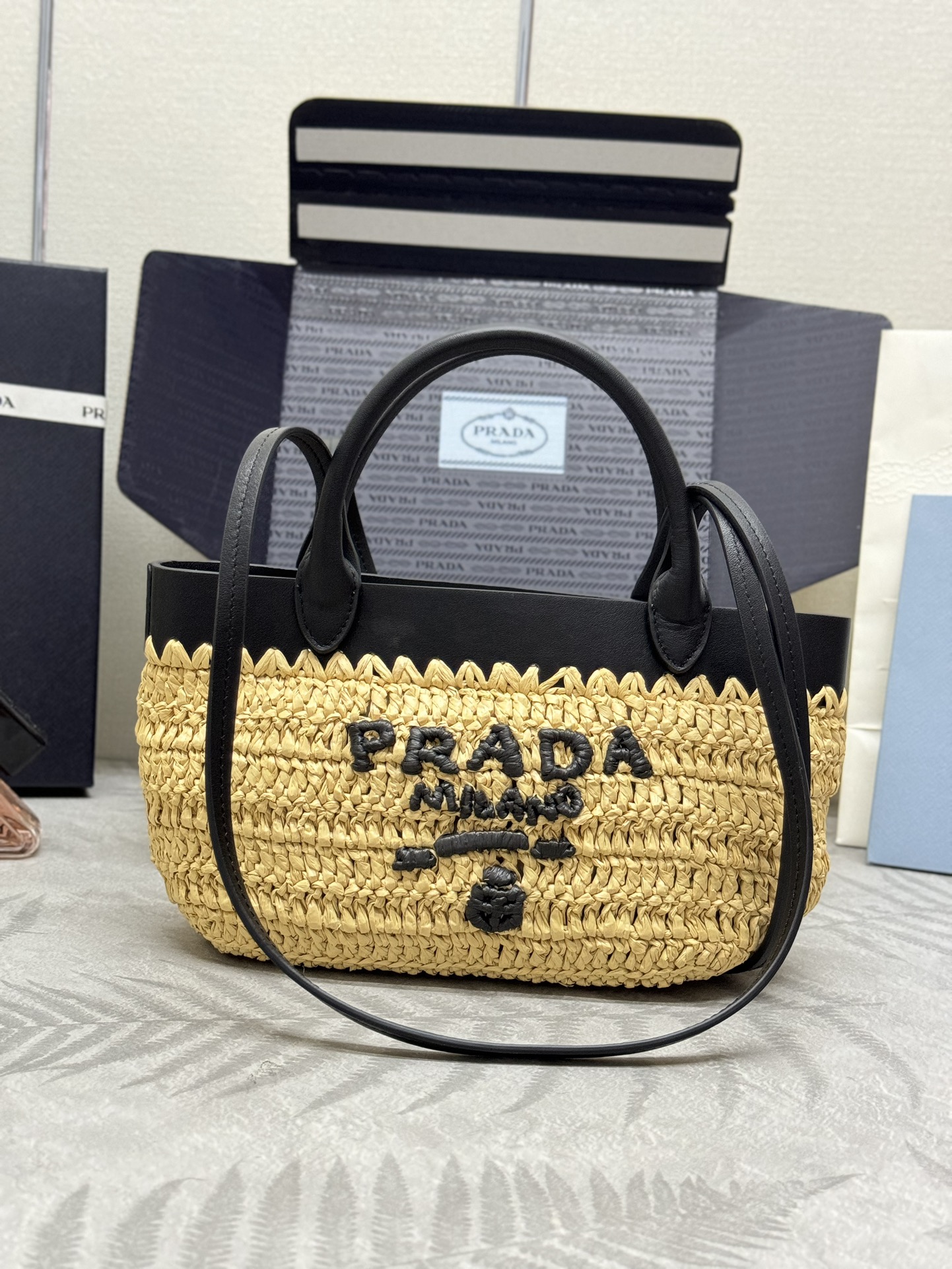 Prada New straw tote bag, 1bg501 small size