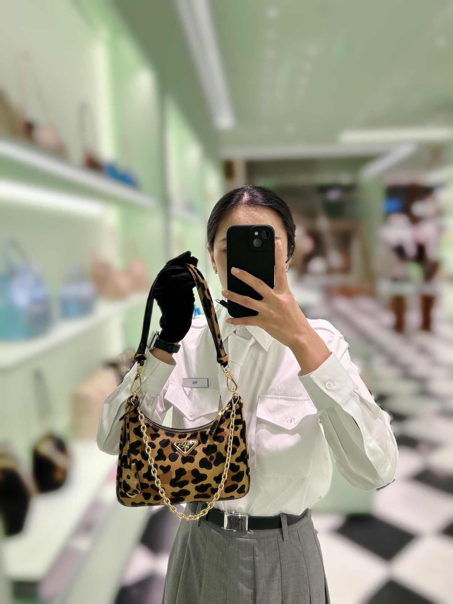 Prada Premium horse hair leopard print hobo armpit bag