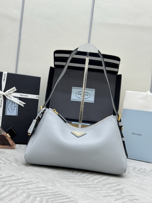 Prada Aimee Leather Hobo Bag, 1BC229 Small Size, Detachable Shoulder Strap
