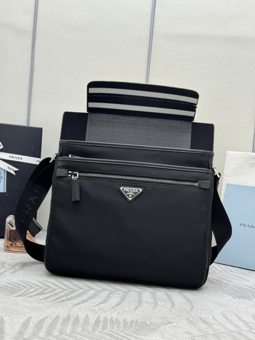 Prada Men's Classic Black Nylon Messenger Bag with Saffiano Leather Trim 1 Prada Men's Classic Black Nylon Messenger Bag with Saffiano Leather Trim