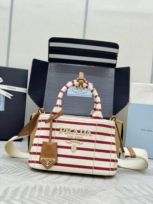 Prada Striped Cotton Canvas Gardener Bag, 22cm - Stylish Mini Tote 1 Prada Striped Cotton Canvas Gardener Bag, 22cm - Stylish Mini Tote