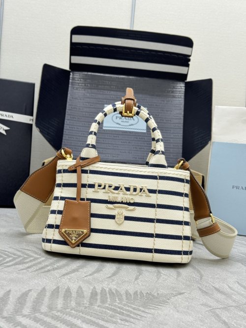 Prada Striped Cotton Canvas Mini Gardener Bag 1BA038 - Nautical Style 1 Prada Striped Cotton Canvas Mini Gardener Bag 1BA038 - Nautical Style