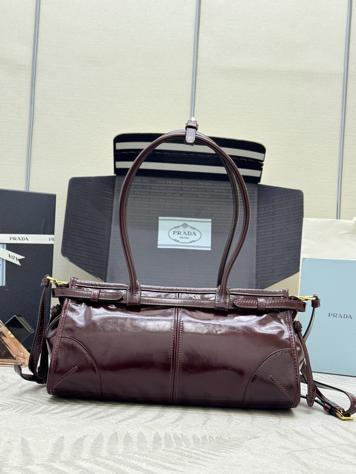Prada 1BA426 Small Wine Red Leather Handbag with Detachable Shoulder Strap 3 i1754588685 6863 1