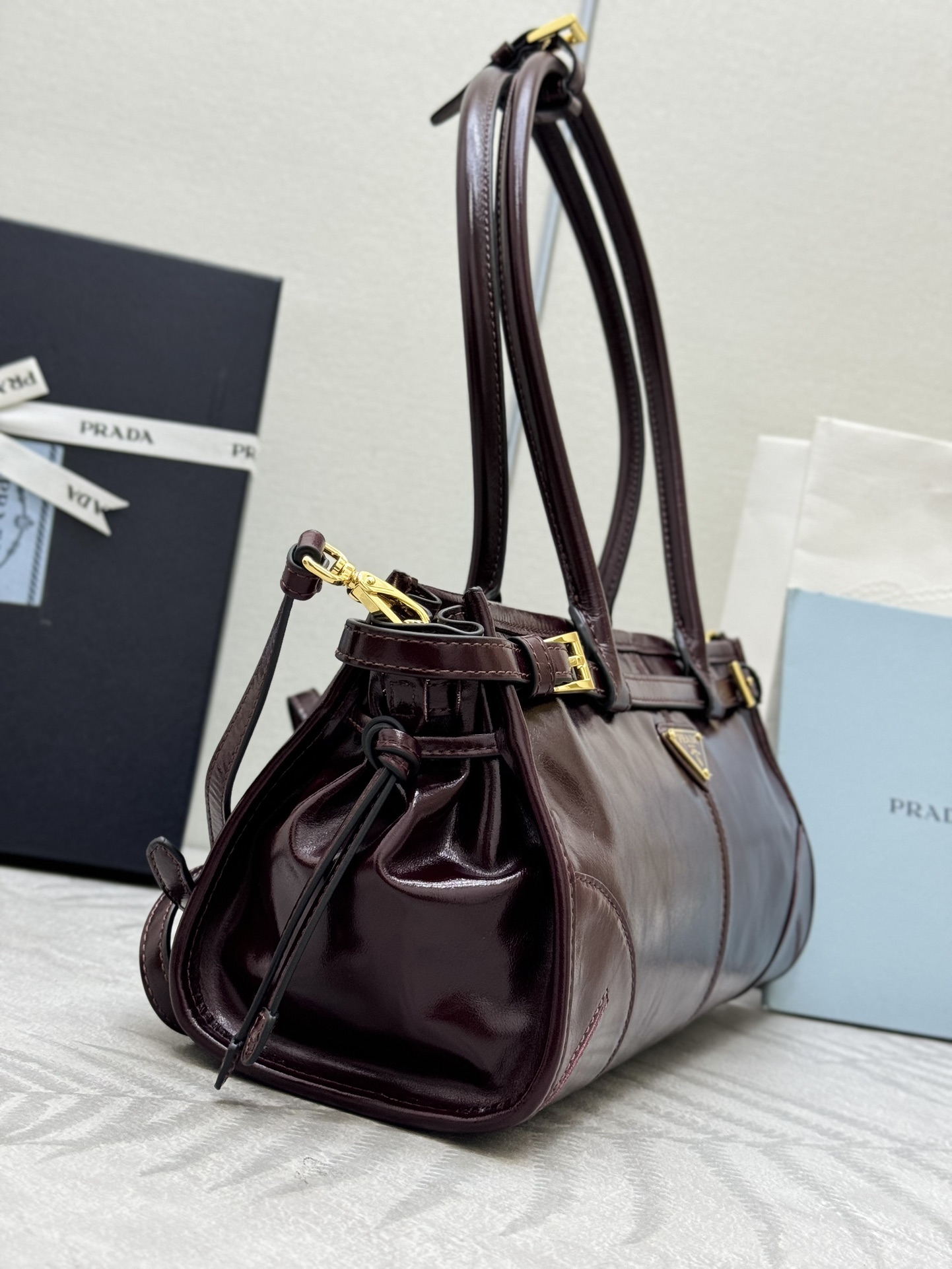 Prada 1BA426 Small Wine Red Leather Handbag with Detachable Shoulder Strap 5 i1754588685 8266 3