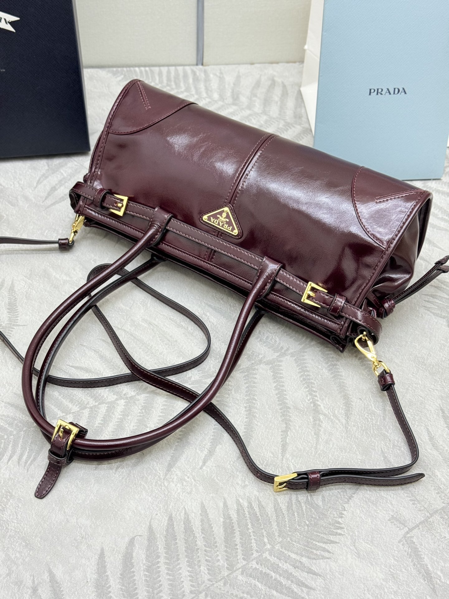 Prada 1BA426 Small Wine Red Leather Handbag with Detachable Shoulder Strap 6 i1754588685 8582 4