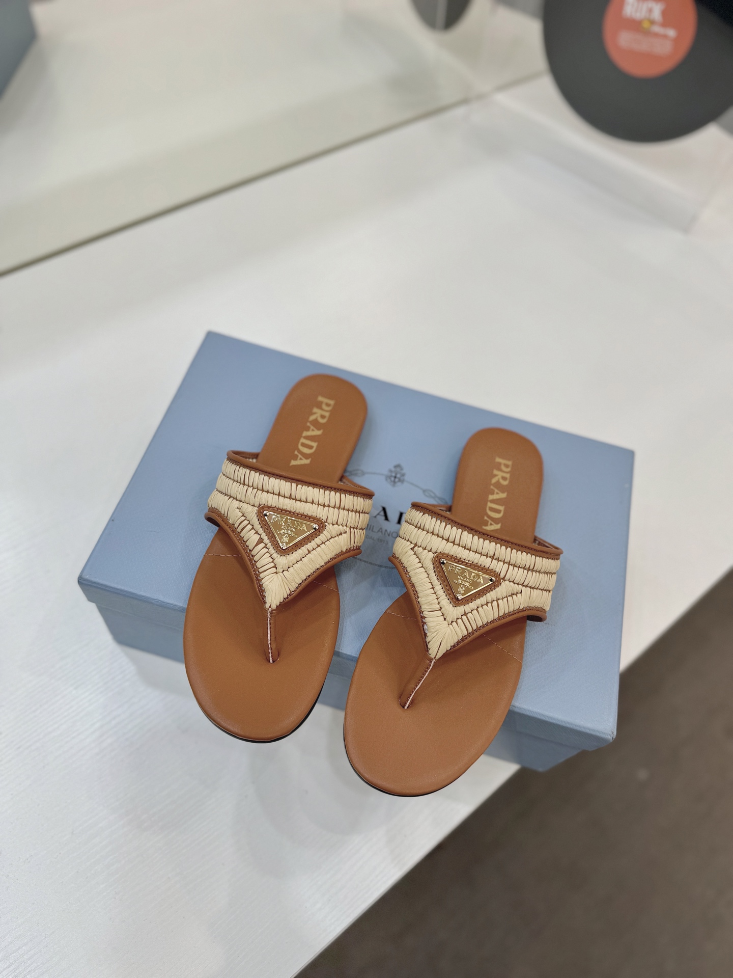 Prada Raffia Ruched Thong Flat Slides