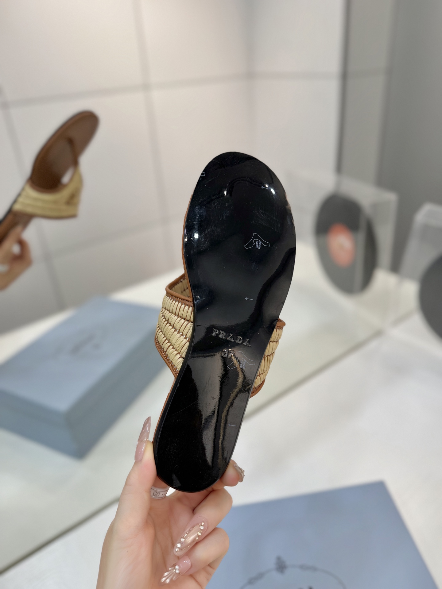 Prada Raffia Ruched Thong Flat Slides
