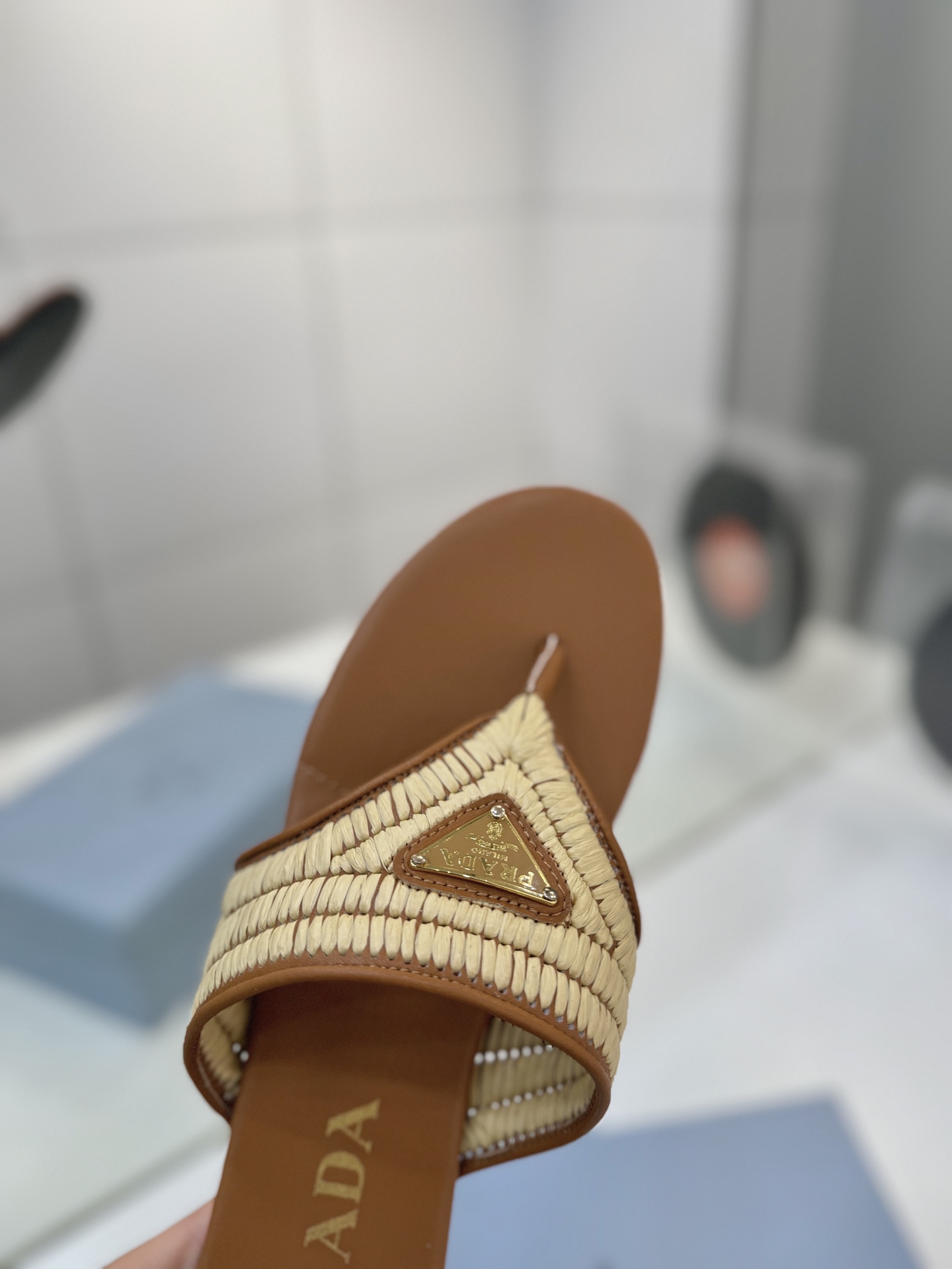 Prada Raffia Ruched Thong Flat Slides