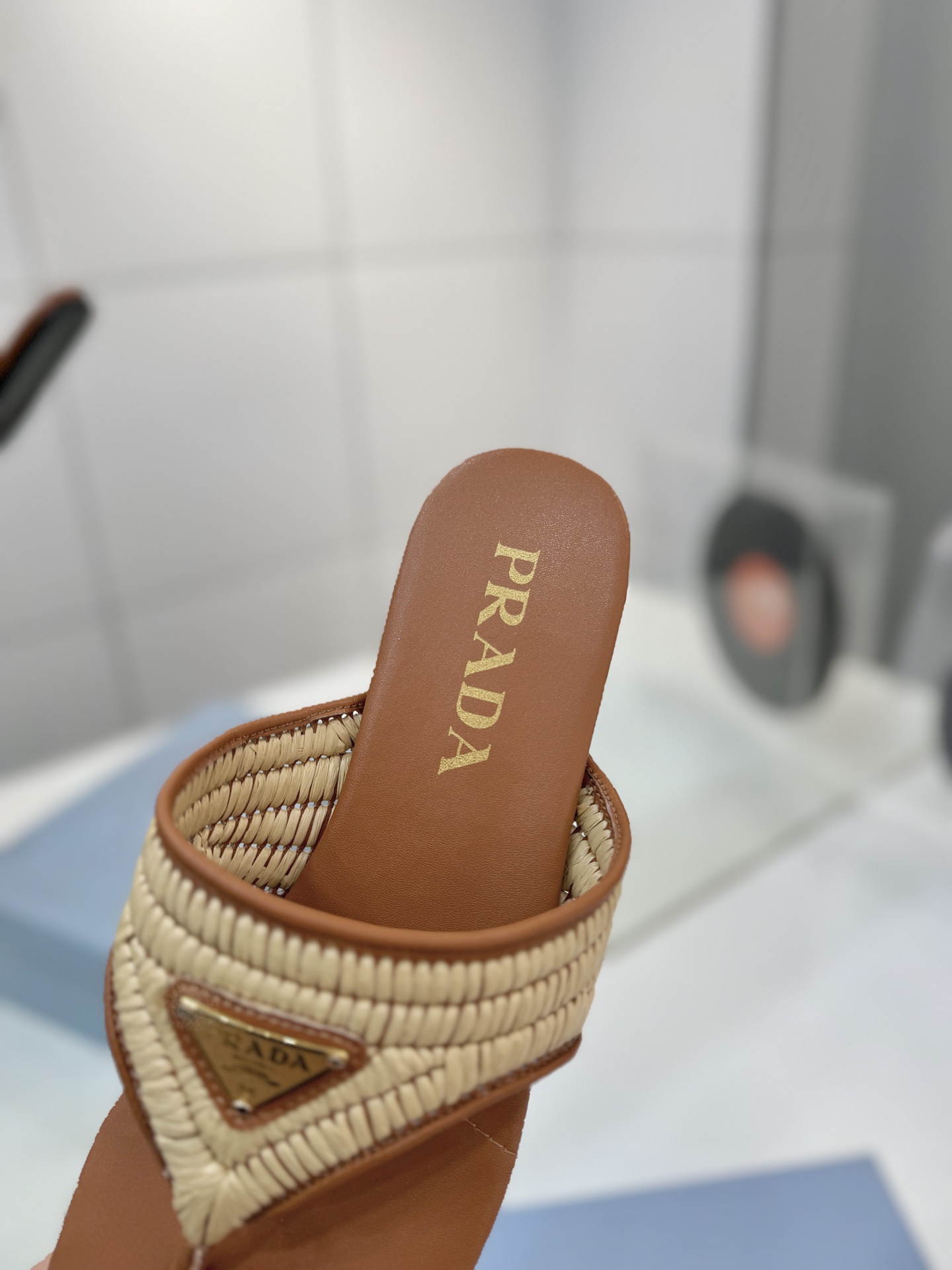 Prada Raffia Ruched Thong Flat Slides