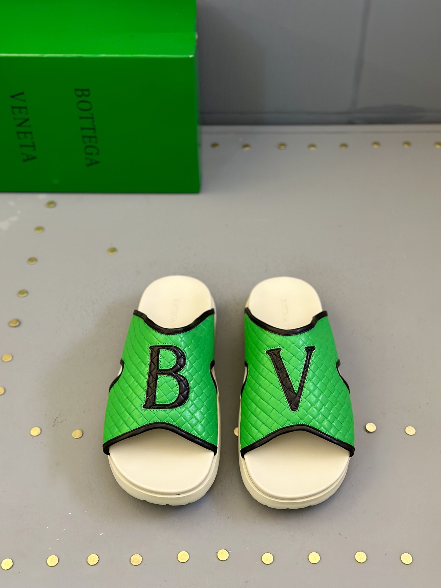 Bottega Veneta Men's Quilted Leather BV Logo Slides Sandals