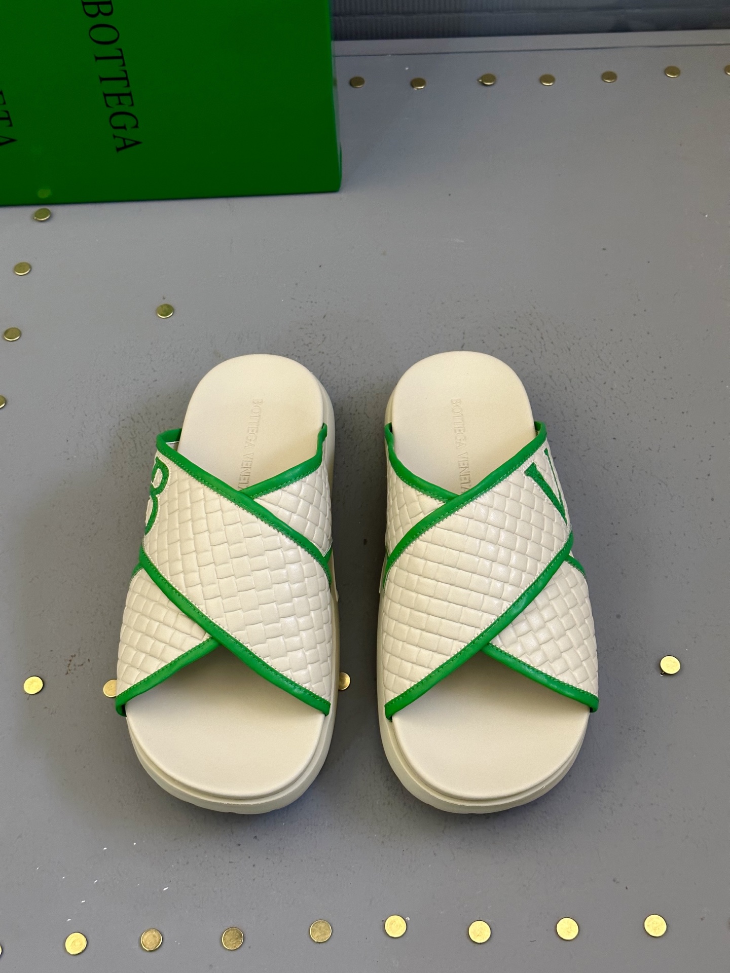 Bottega Veneta Men's Leather Cross Strap Slides Sandals - Spring/Summer