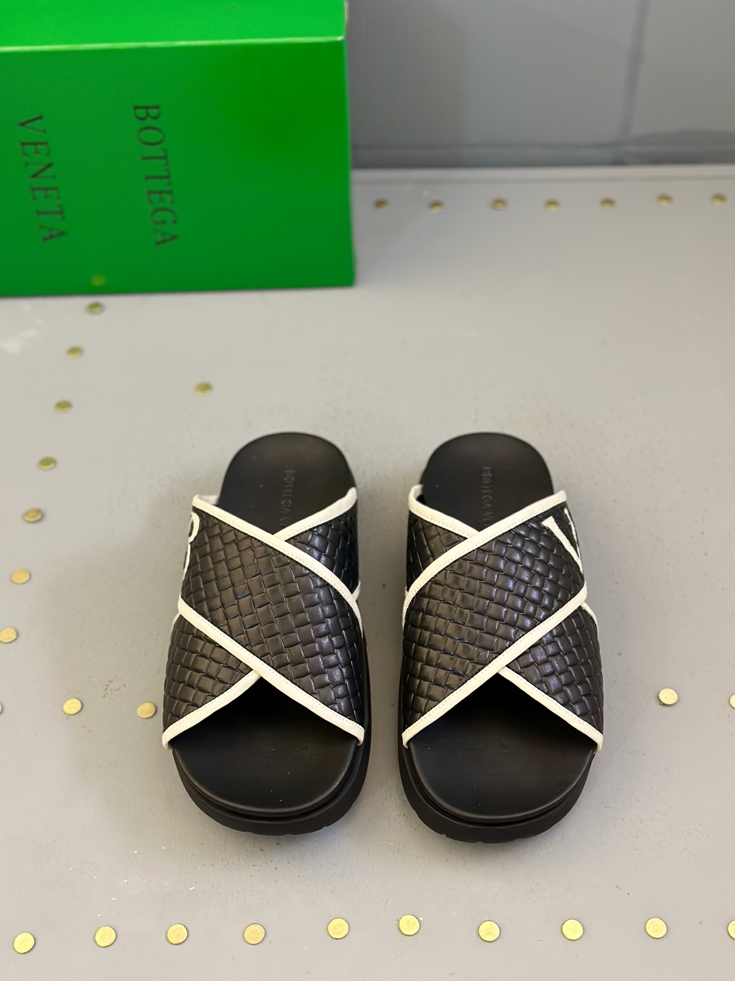 Bottega Veneta Men's Woven Leather Cross Strap Slides Sandals 2 i1742121629459 3728 0 0