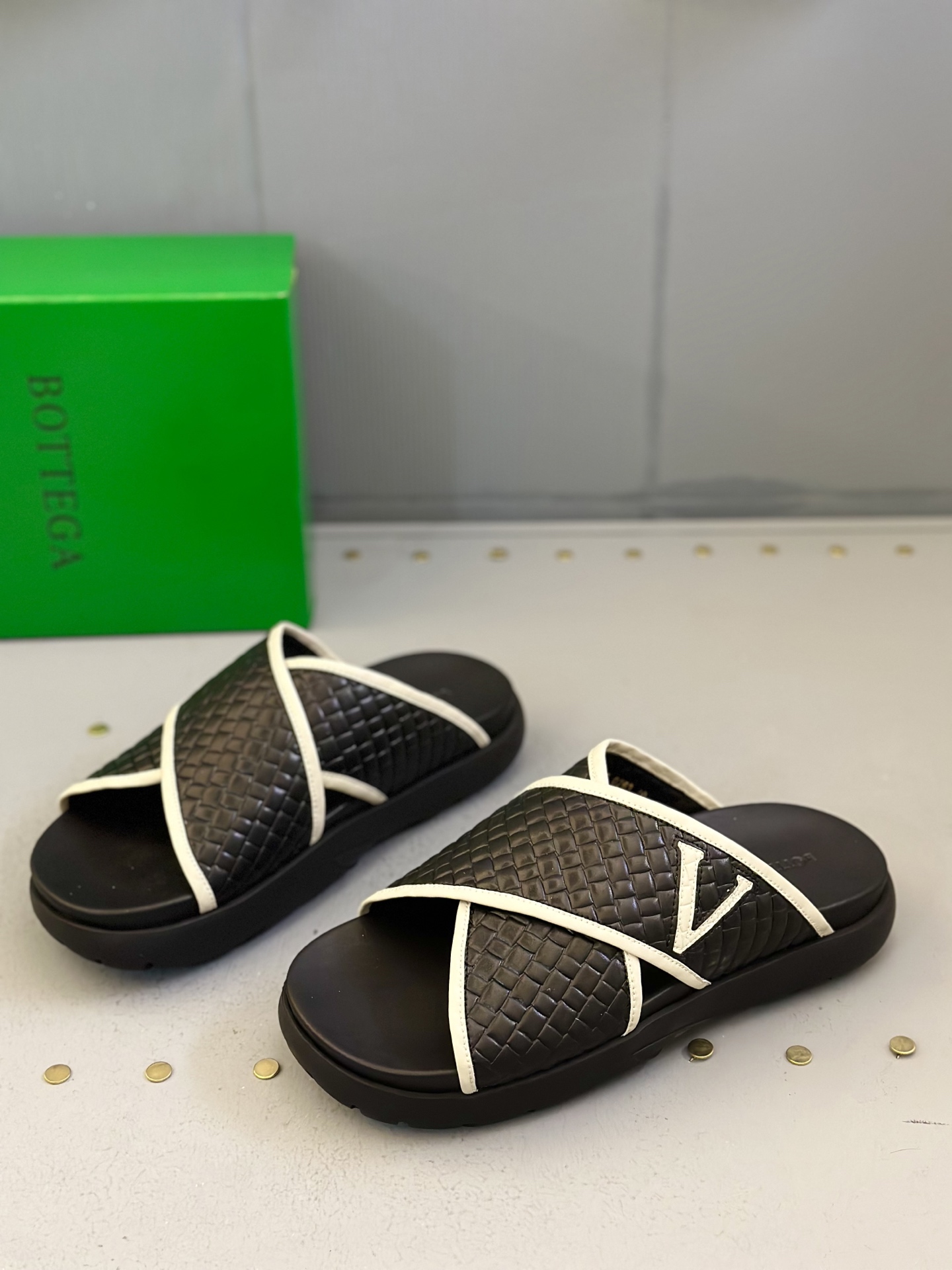 Bottega Veneta Men's Woven Leather Cross Strap Slides Sandals 4 i1742121629549 9191 0 2