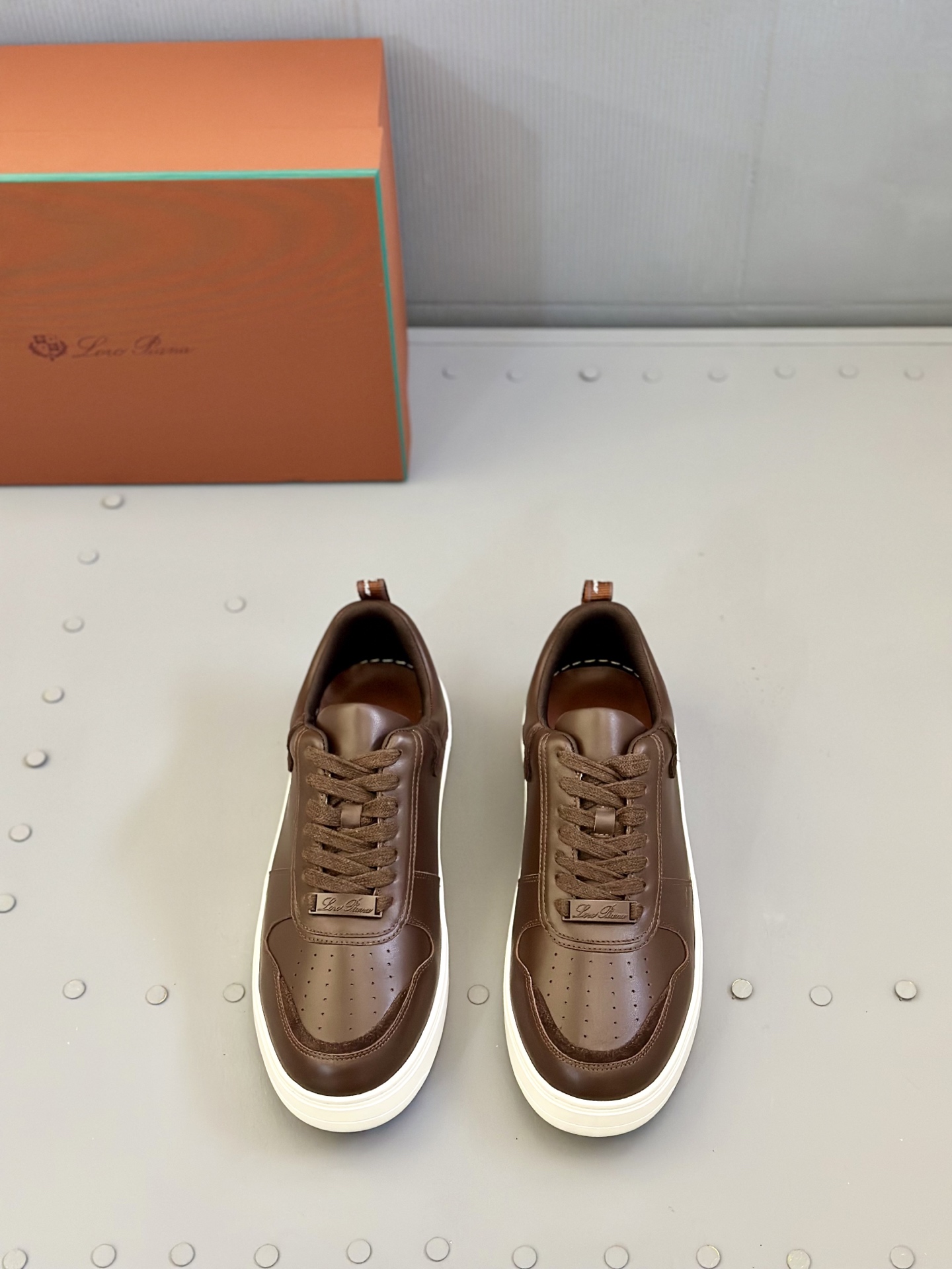 Loro Piana Men's Brown Leather Sneakers with White Sole, Size 38-44 2 i1743506733814 7922 0 0