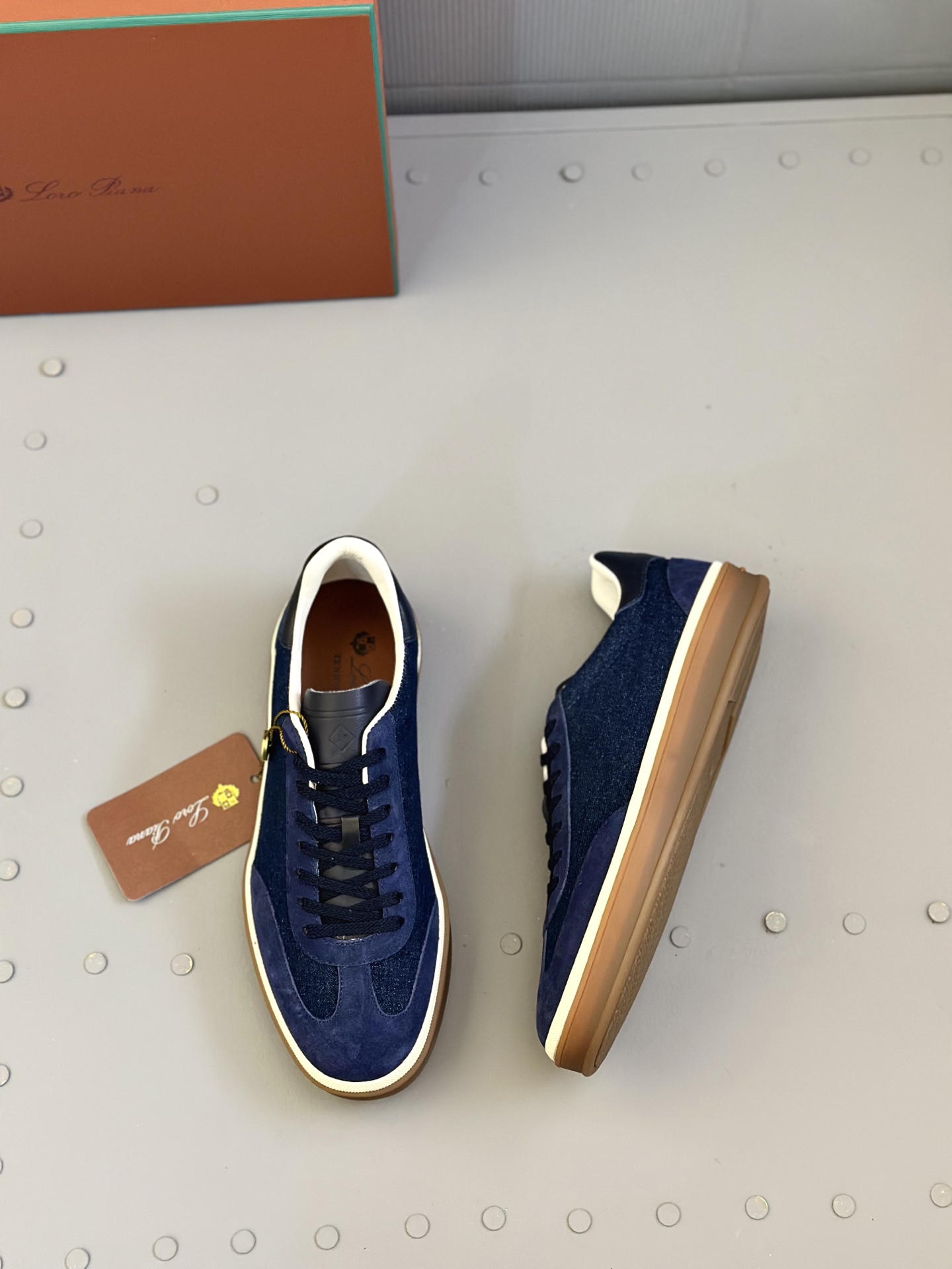Loro Piana Men's Blue Suede Leather Sneakers, Handmade Stitching,Size 39-44 6 i1743590533612 7740 0 4
