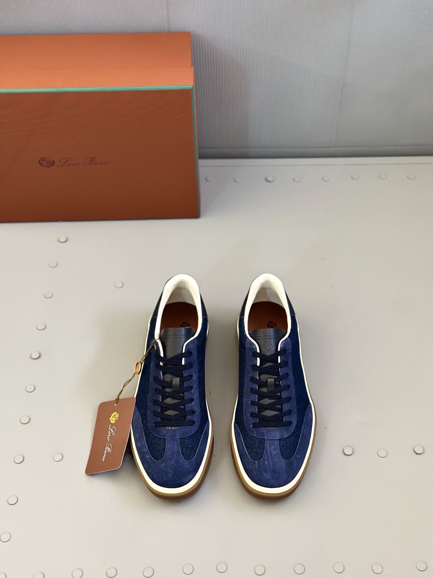 Loro Piana Men's Blue Suede Leather Sneakers, Handmade Stitching,Size 39-44 1 Loro Piana Men's Blue Suede Leather Sneakers, Handmade Stitching,Size 39-44