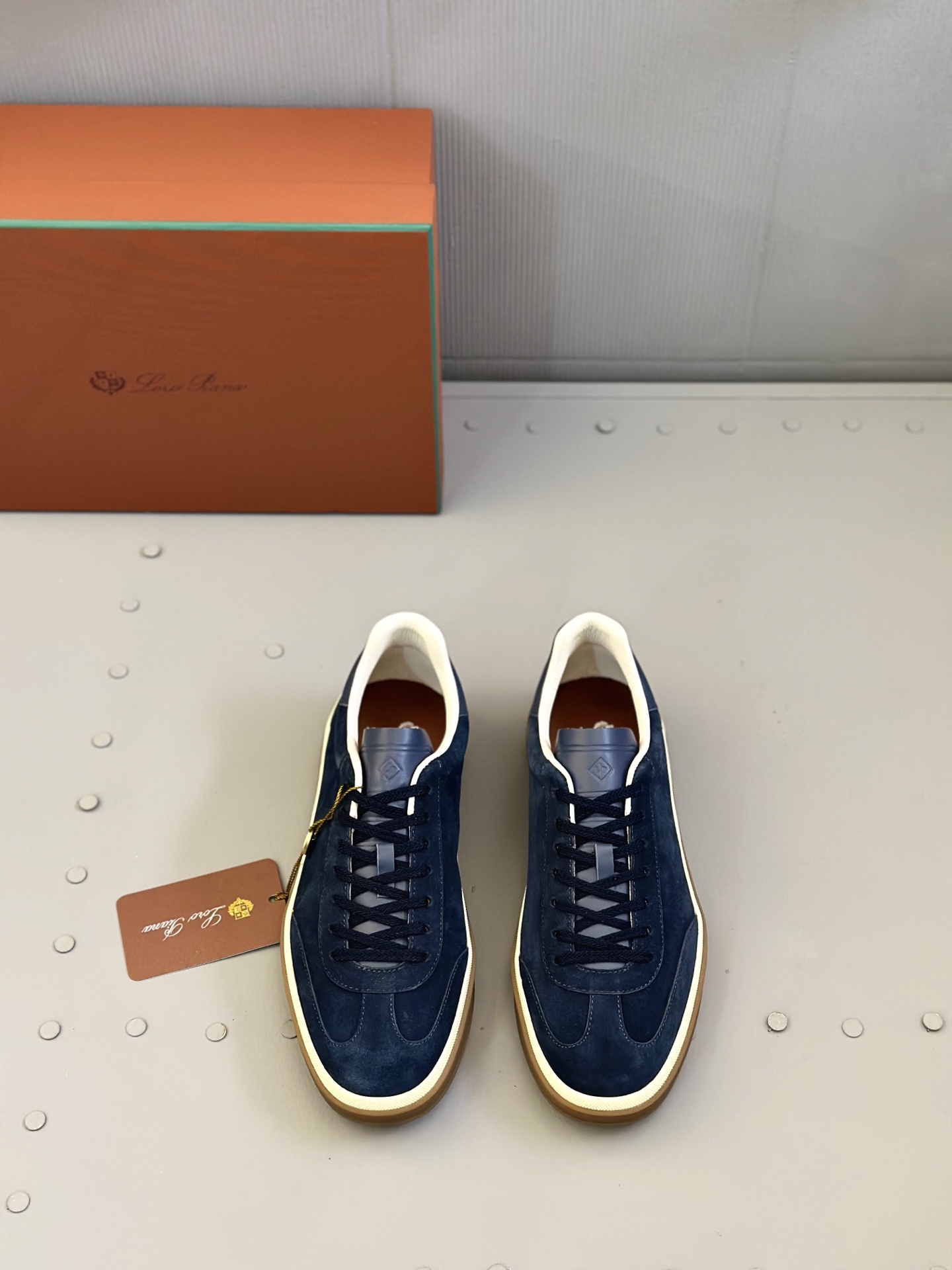 Loro Piana Men's Navy Blue Suede Leather Sneakers,Hand-stitched 1 Loro Piana Men's Navy Blue Suede Leather Sneakers,Hand-stitched